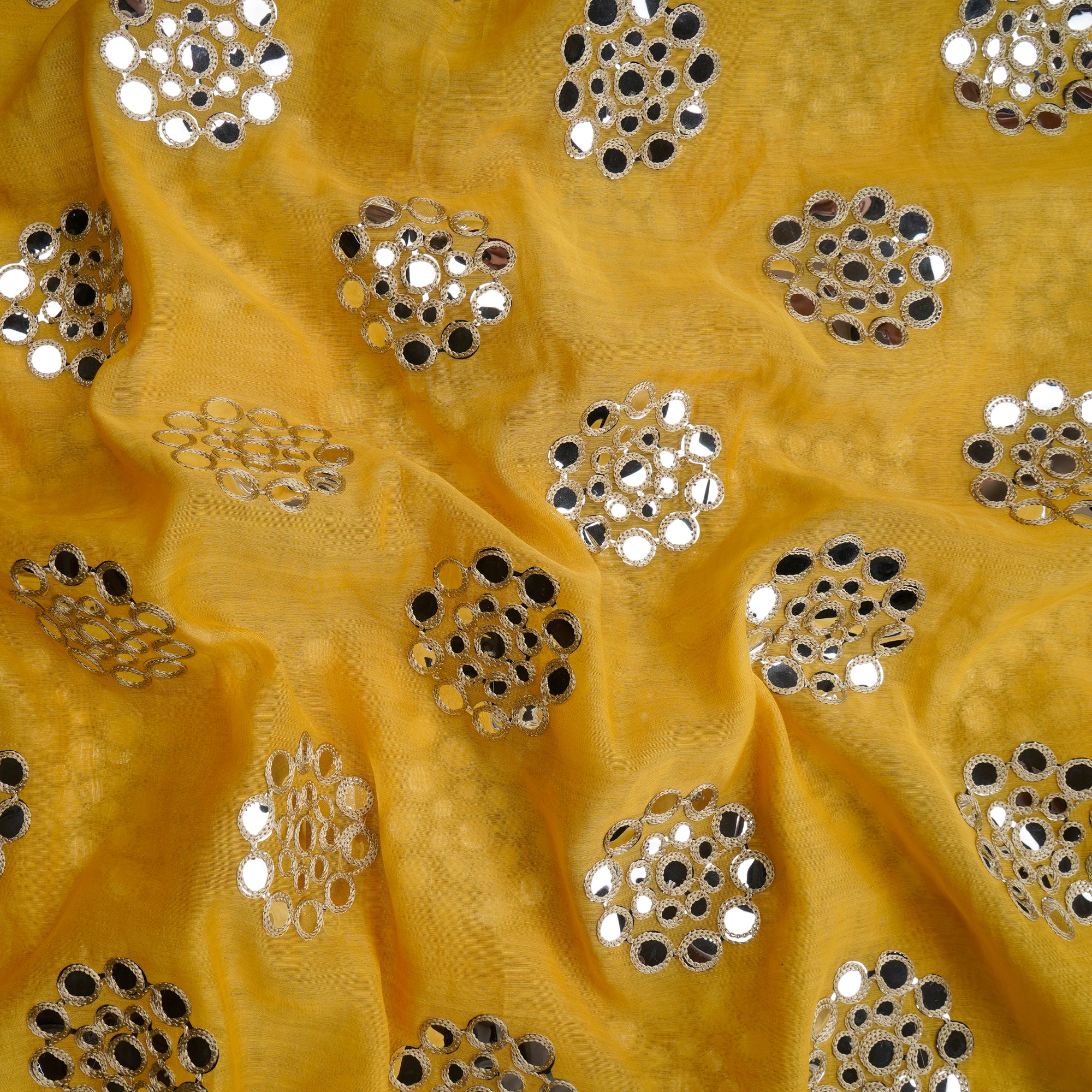 Super Lemon Motif Pattern Thread & Sequin Embroidered Chanderi Fabric