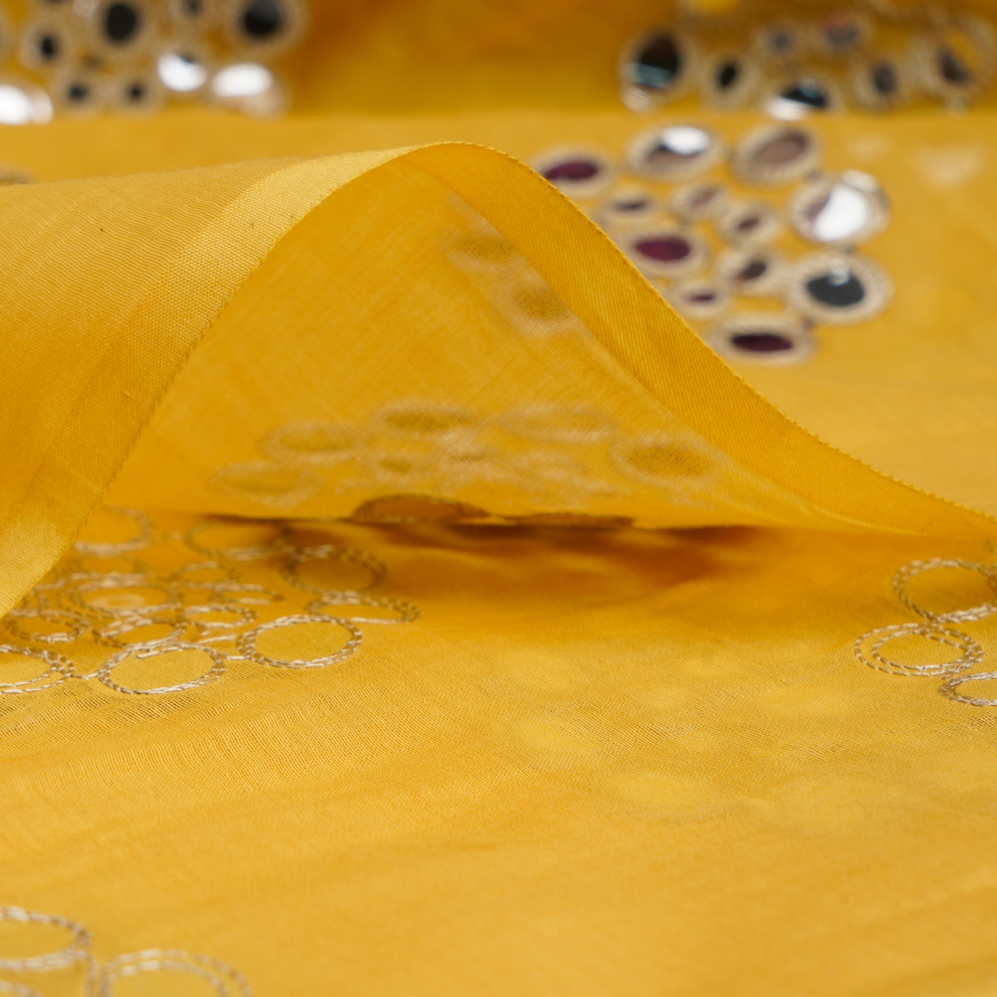 Super Lemon Motif Pattern Thread & Sequin Embroidered Chanderi Fabric