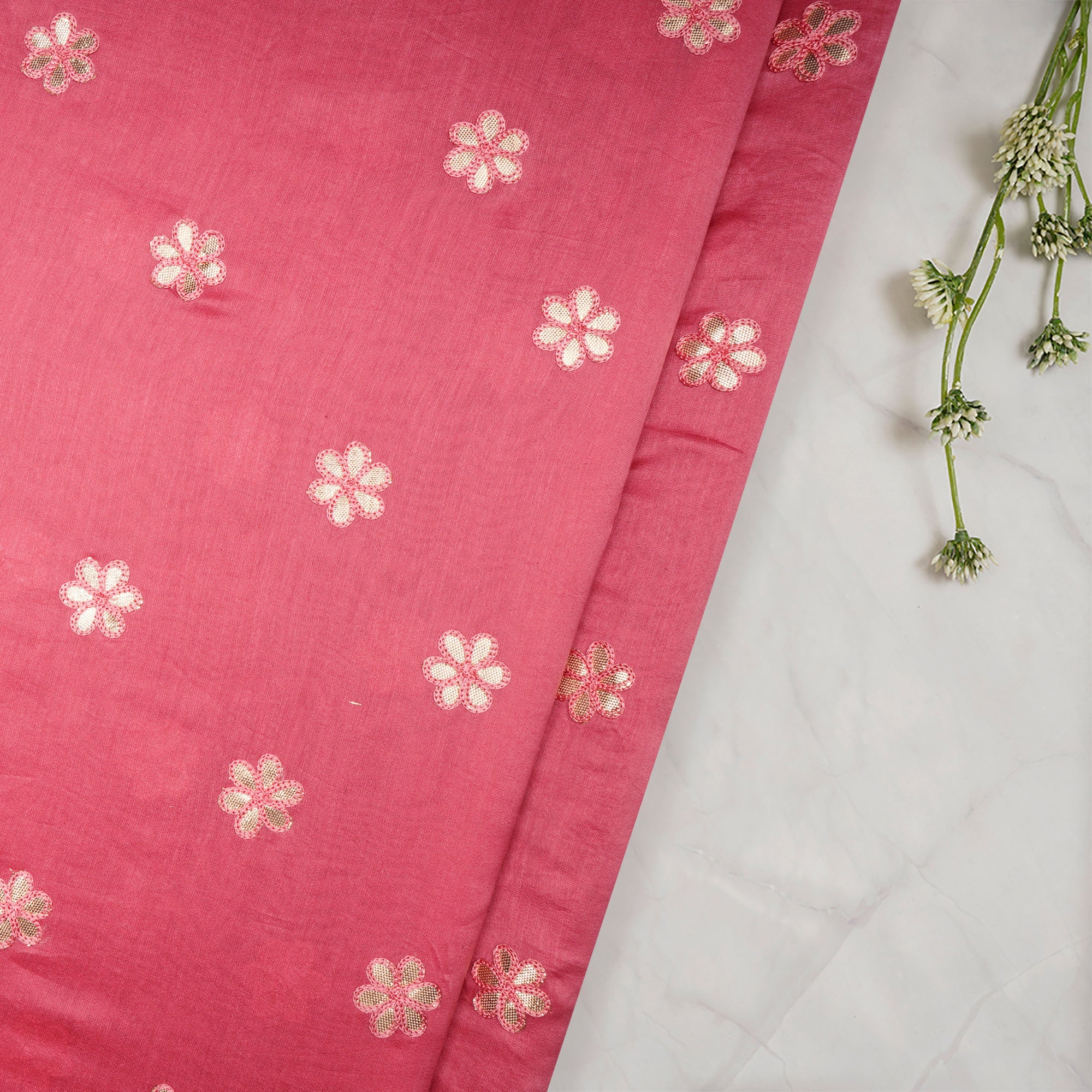 Rapture Rose Floral Pattern Embroidered Chanderi Fabric