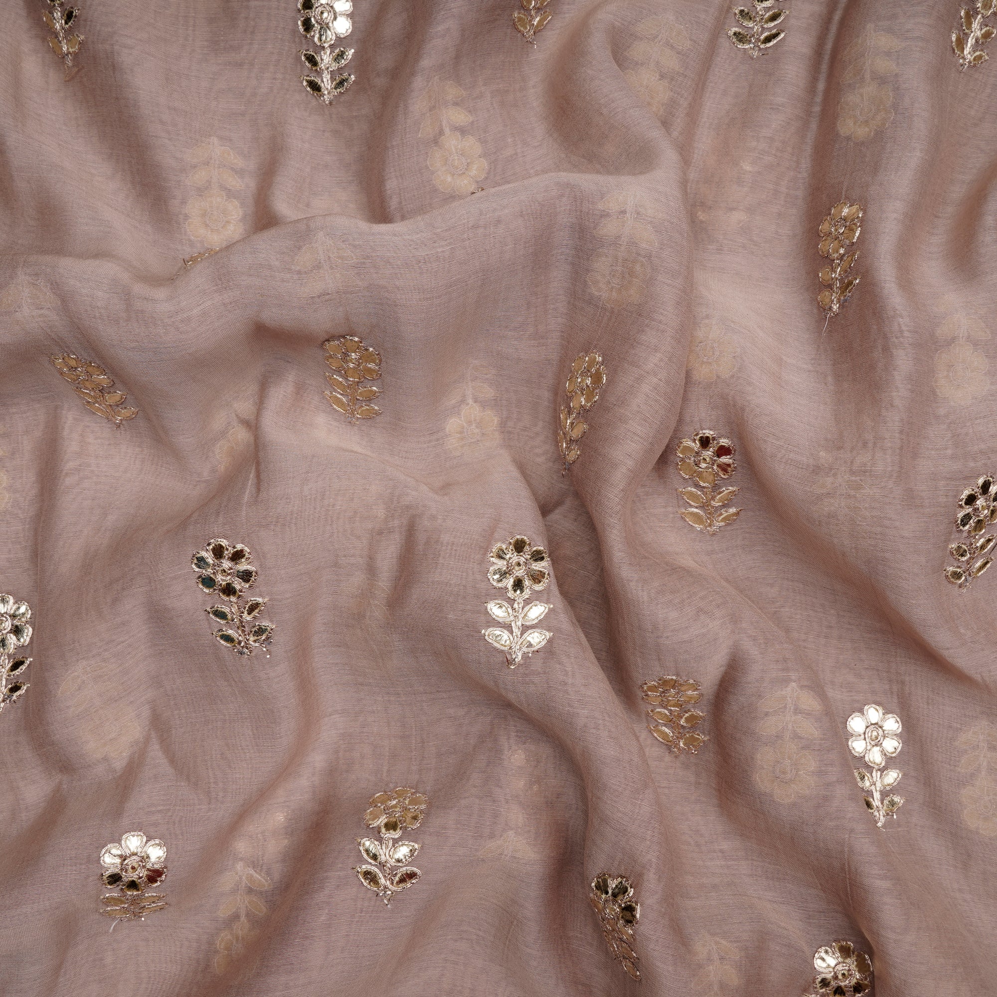 Macha Meringue Floral Motif Embroidered Fine Chanderi Fabric