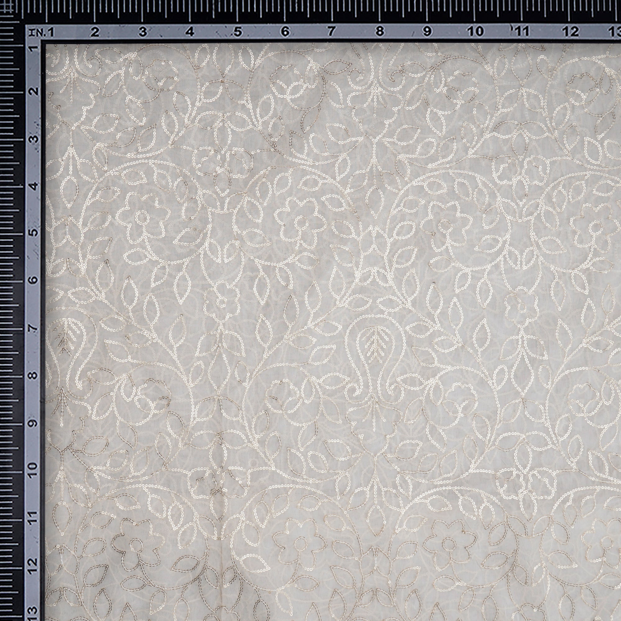 White Color Sequins Embroidered Viscose Organza Fabric