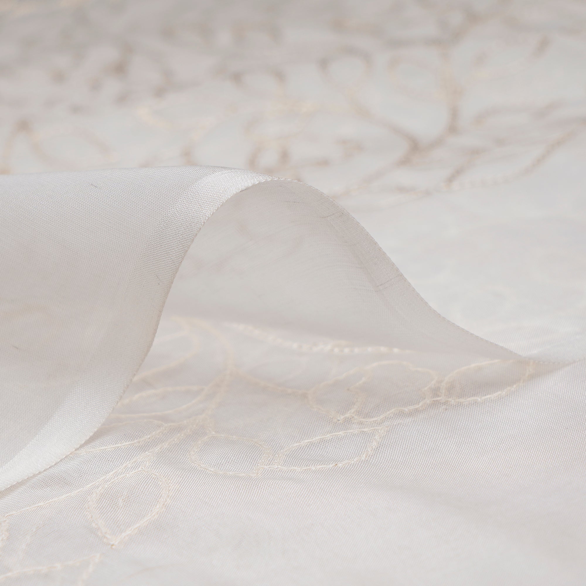 White Color Sequins Embroidered Viscose Organza Fabric