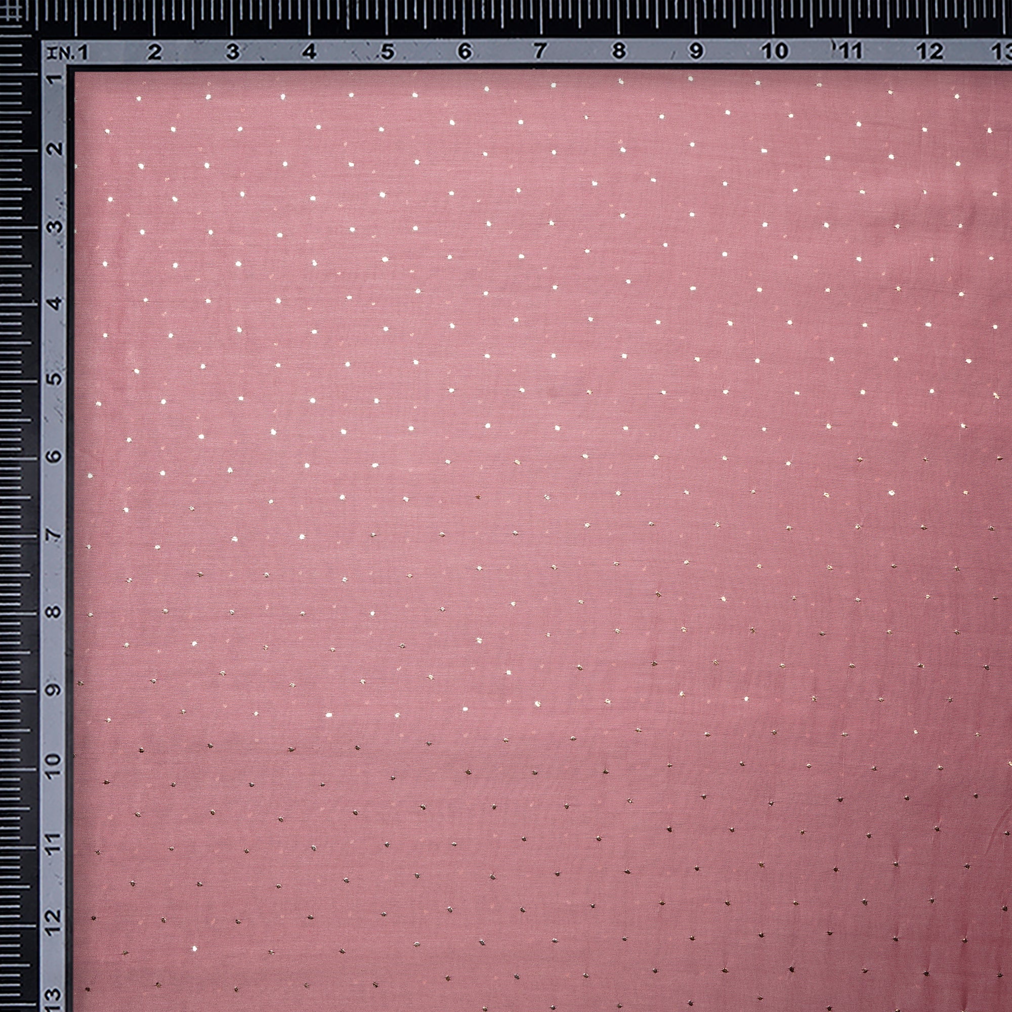 Powder Pink Dyed All Over Pattern Hand Embroidered Mukaish Type Dewdrops Work Tissue Chanderi Fabric