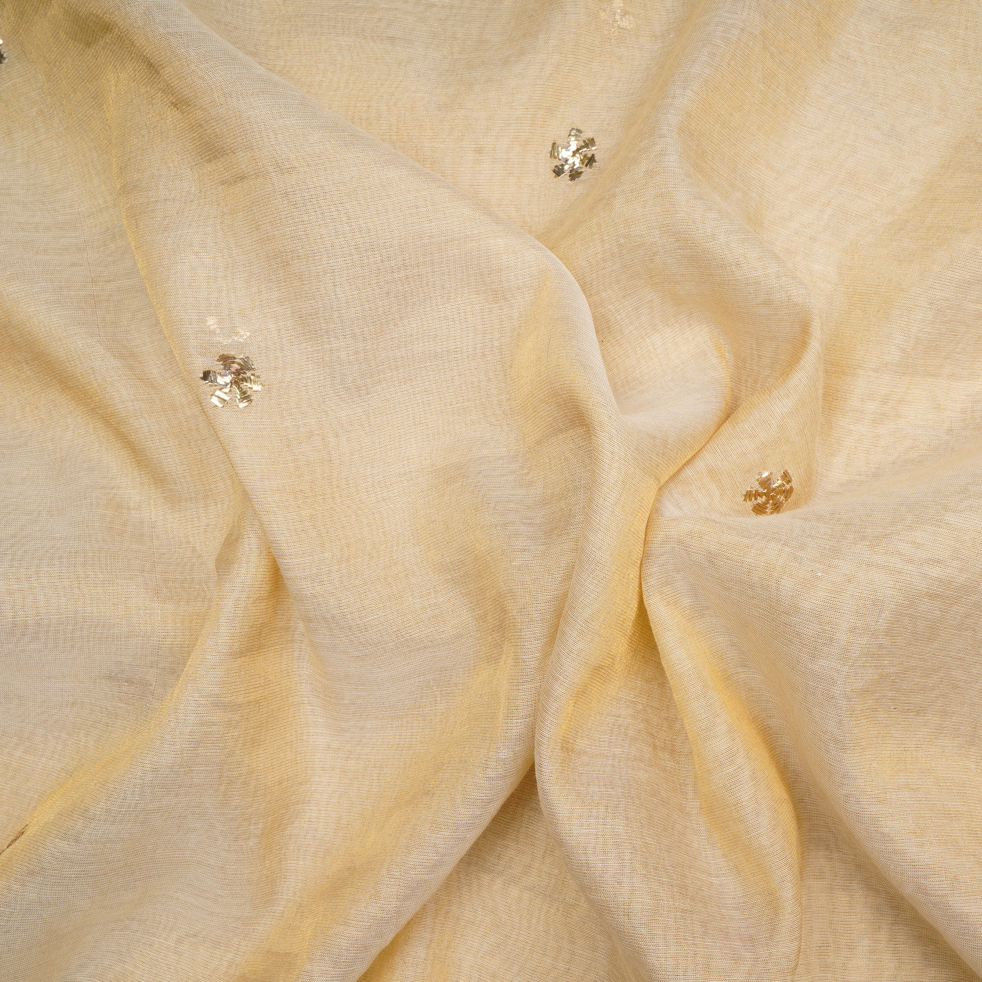 Beige Booti Pattern Mukesh Work Embroidered Tissue Fabric