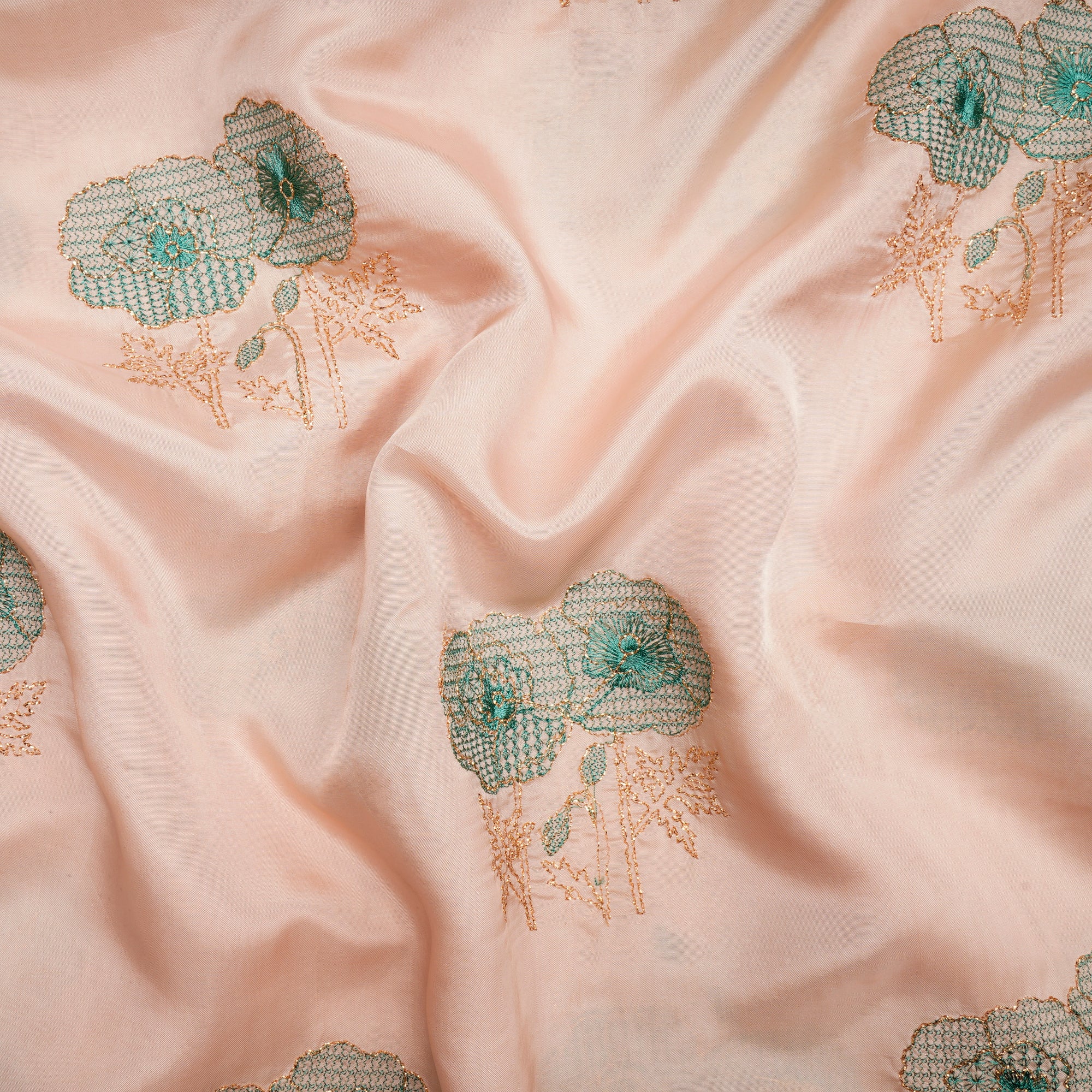 Pastel PInk Motif Pattern Zari Embroidered Baluchi Silk Fabric