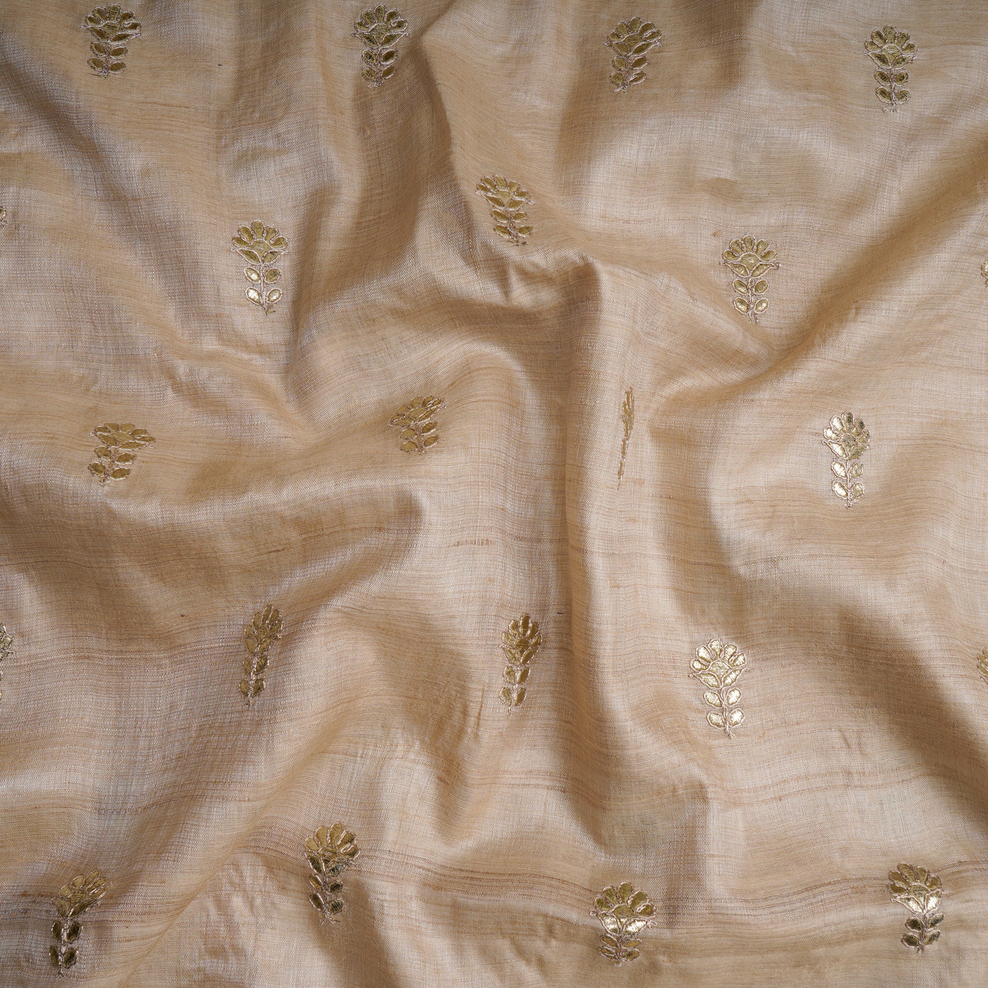 Wood Ash Motif Pattern Mukaish Work Embroidered Tusser Fabric