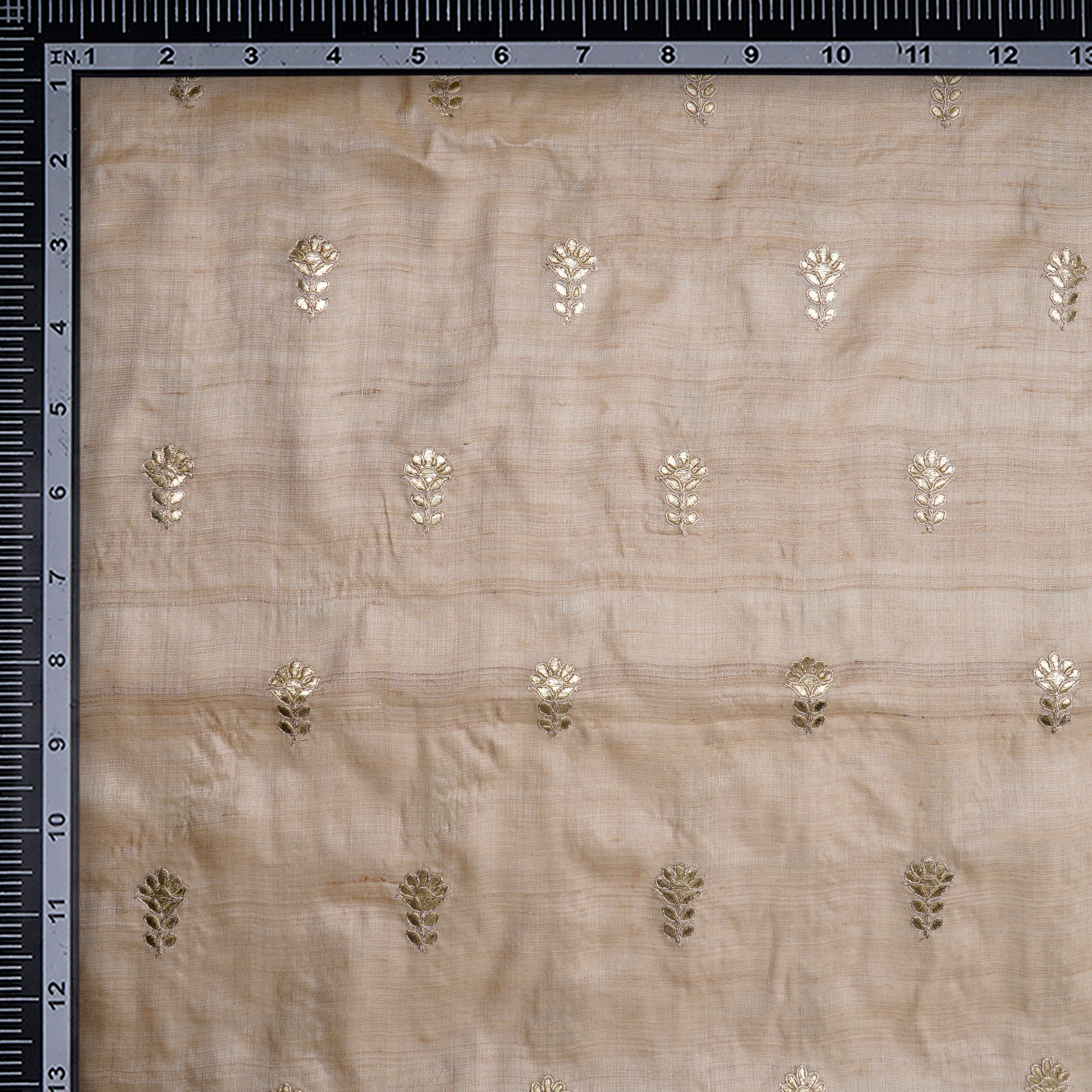 Wood Ash Motif Pattern Mukaish Work Embroidered Tusser Fabric