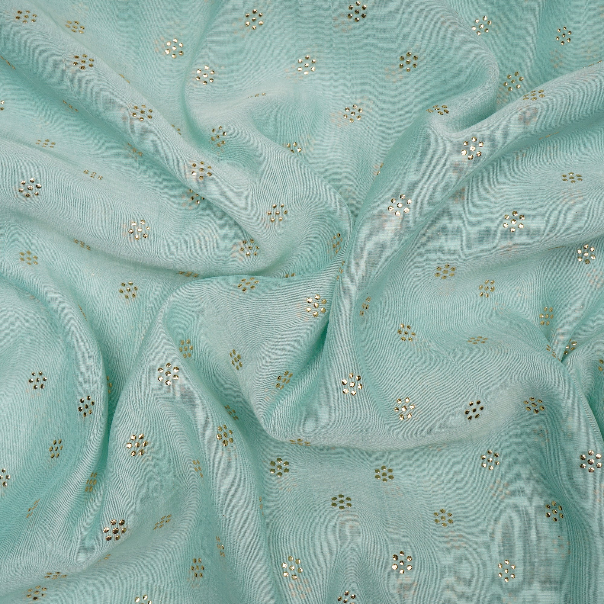 Ice Green Dyed Mukaish Look Dewdrops Work Pure Fine Chanderi Fabric