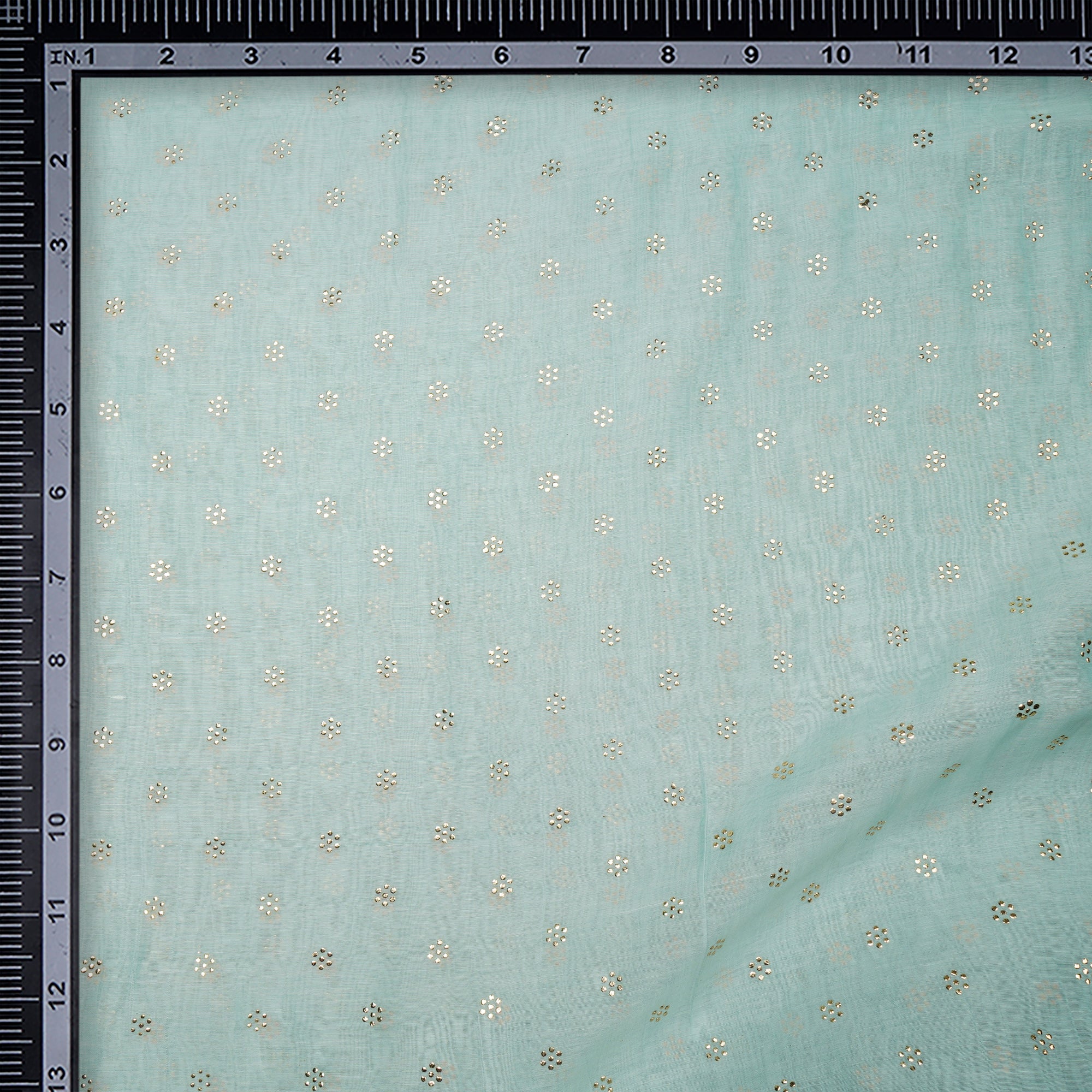 Ice Green Dyed Mukaish Look Dewdrops Work Pure Fine Chanderi Fabric