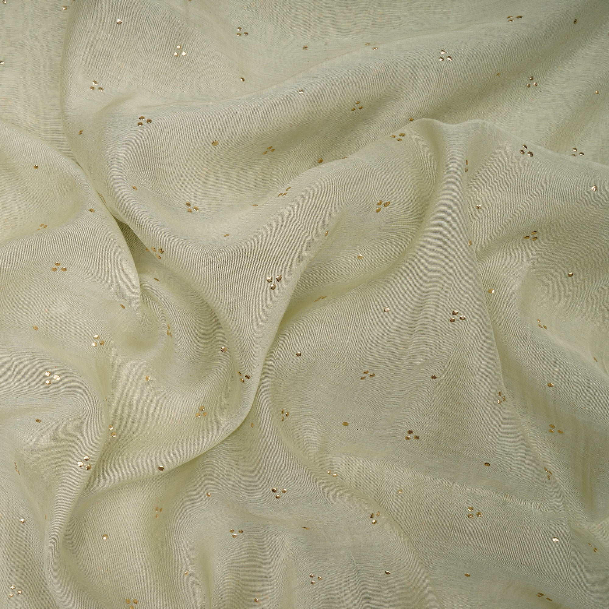 Pastel Green Dyed Mukaish Look Dewdrops Work Pure Fine Chanderi Fabric