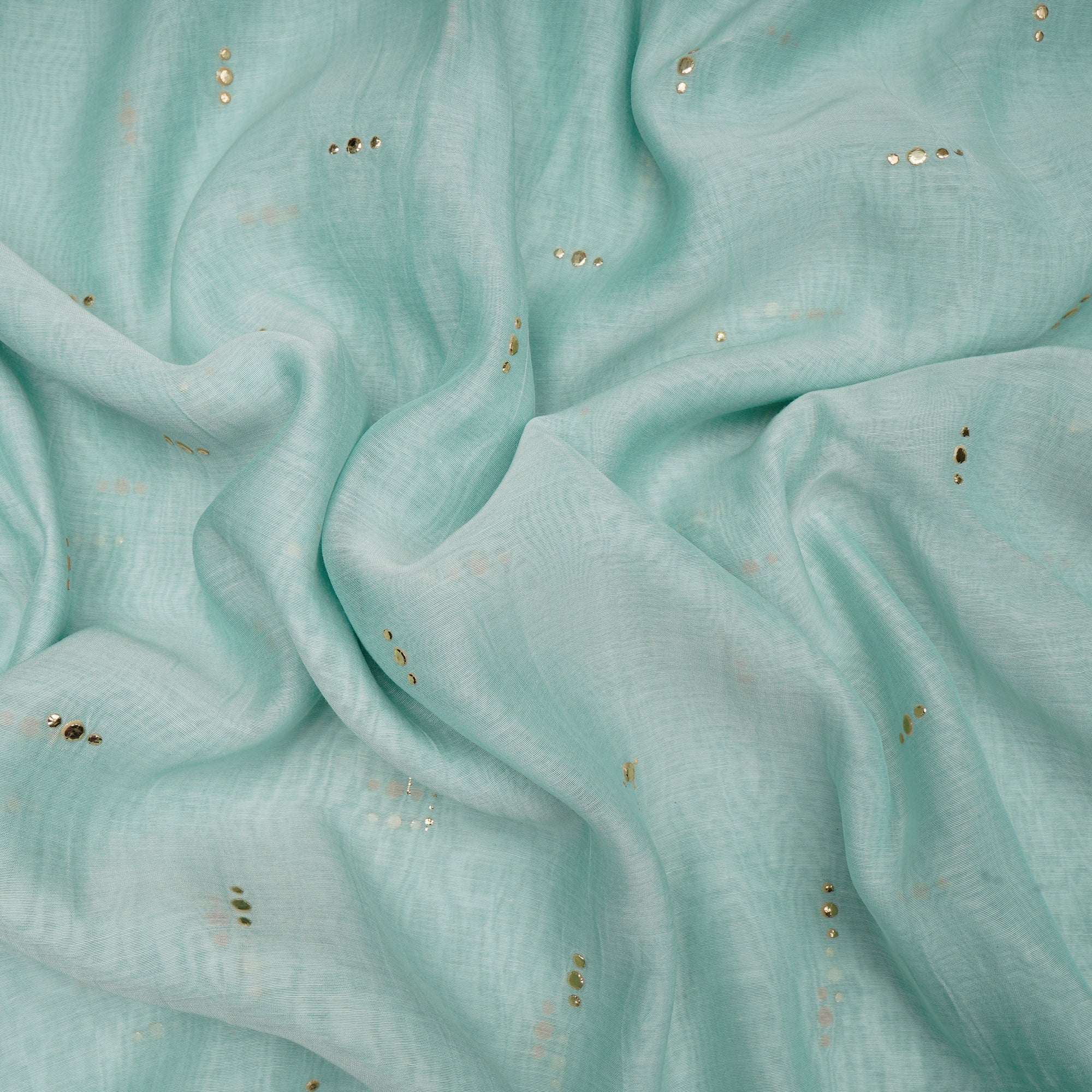 Sky Blue Dyed Mukaish Look Dewdrops Work Pure Fine Chanderi Fabric