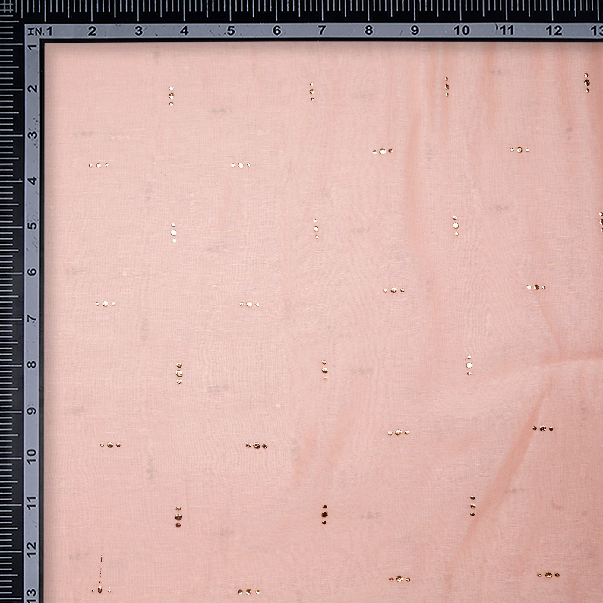 Peach Dyed Mukaish Look Dewdrops Work Pure Fine Chanderi Fabric