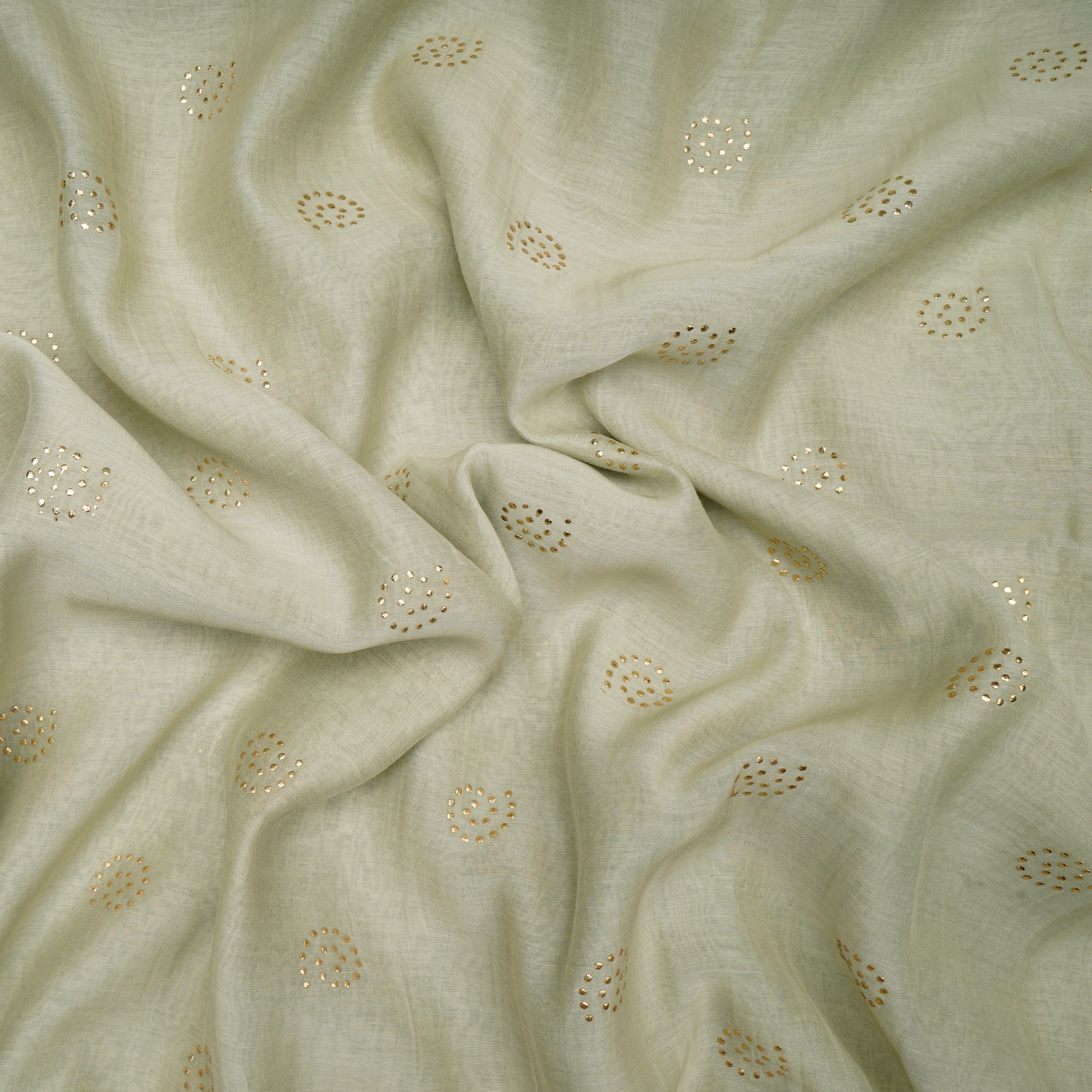Olive Dyed Mukaish Look Dewdrops Work Pure Fine Chanderi Fabric