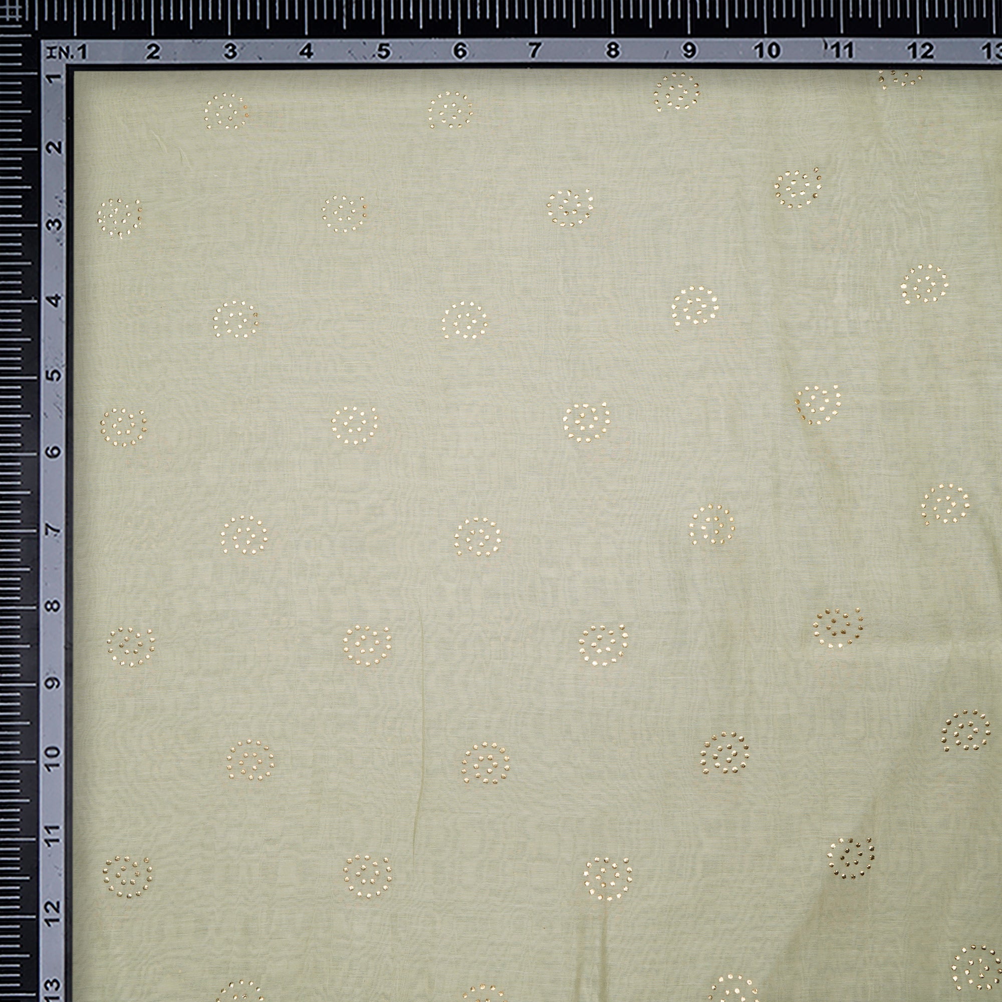 Olive Dyed Mukaish Look Dewdrops Work Pure Fine Chanderi Fabric