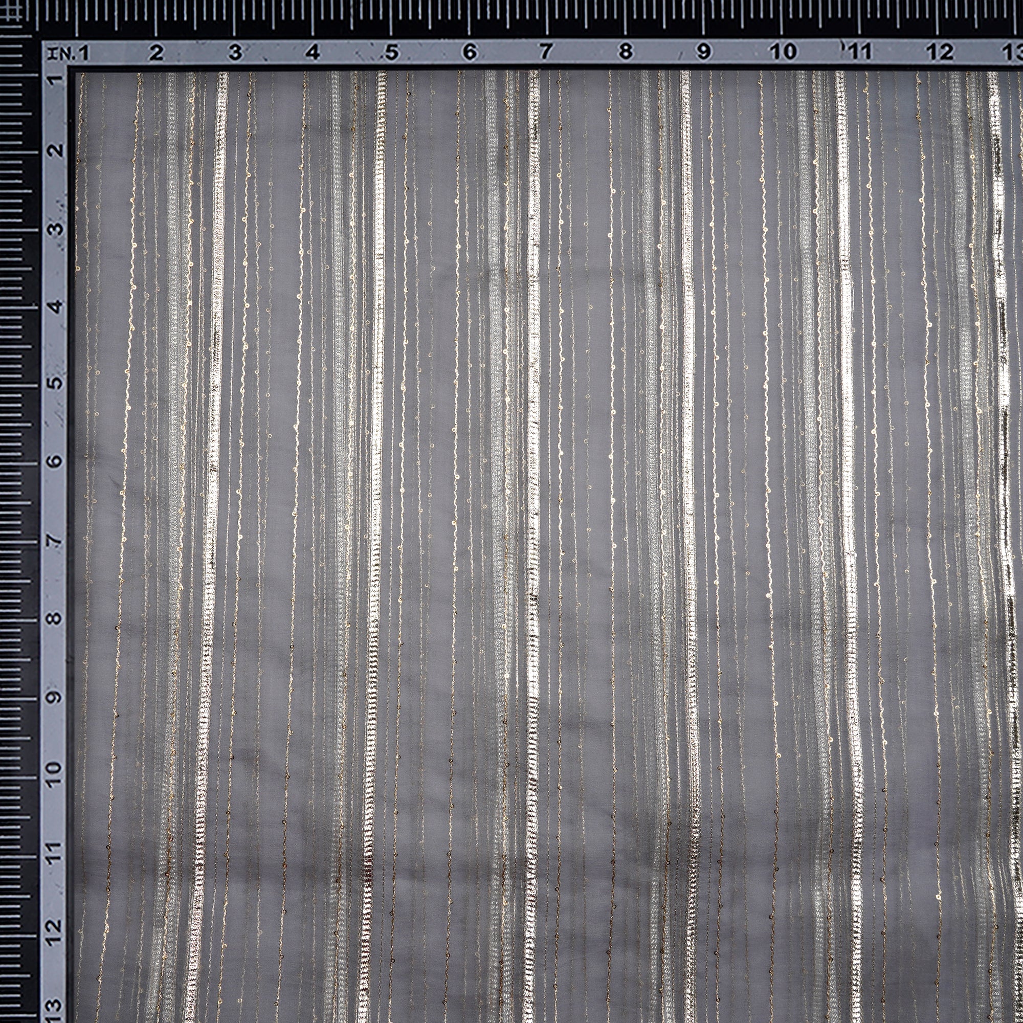 Light Grey Dyed Stripe Pattern Embroidered Organza Silk Fabric