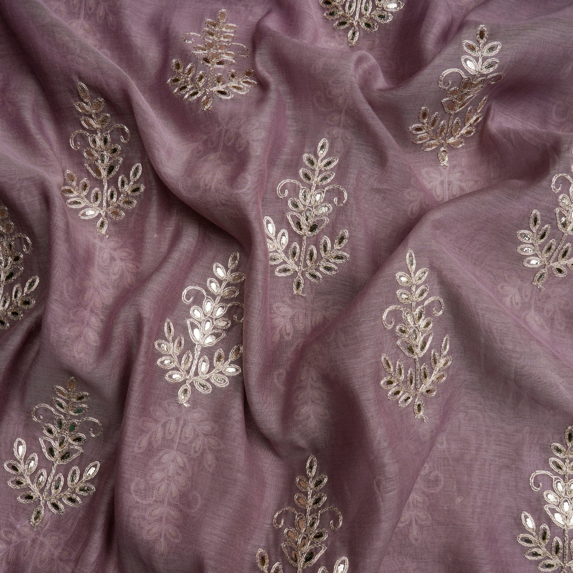 Light Purple Dyed Motif Pattern Gota Patti Work Embroidered Chanderi Fabric