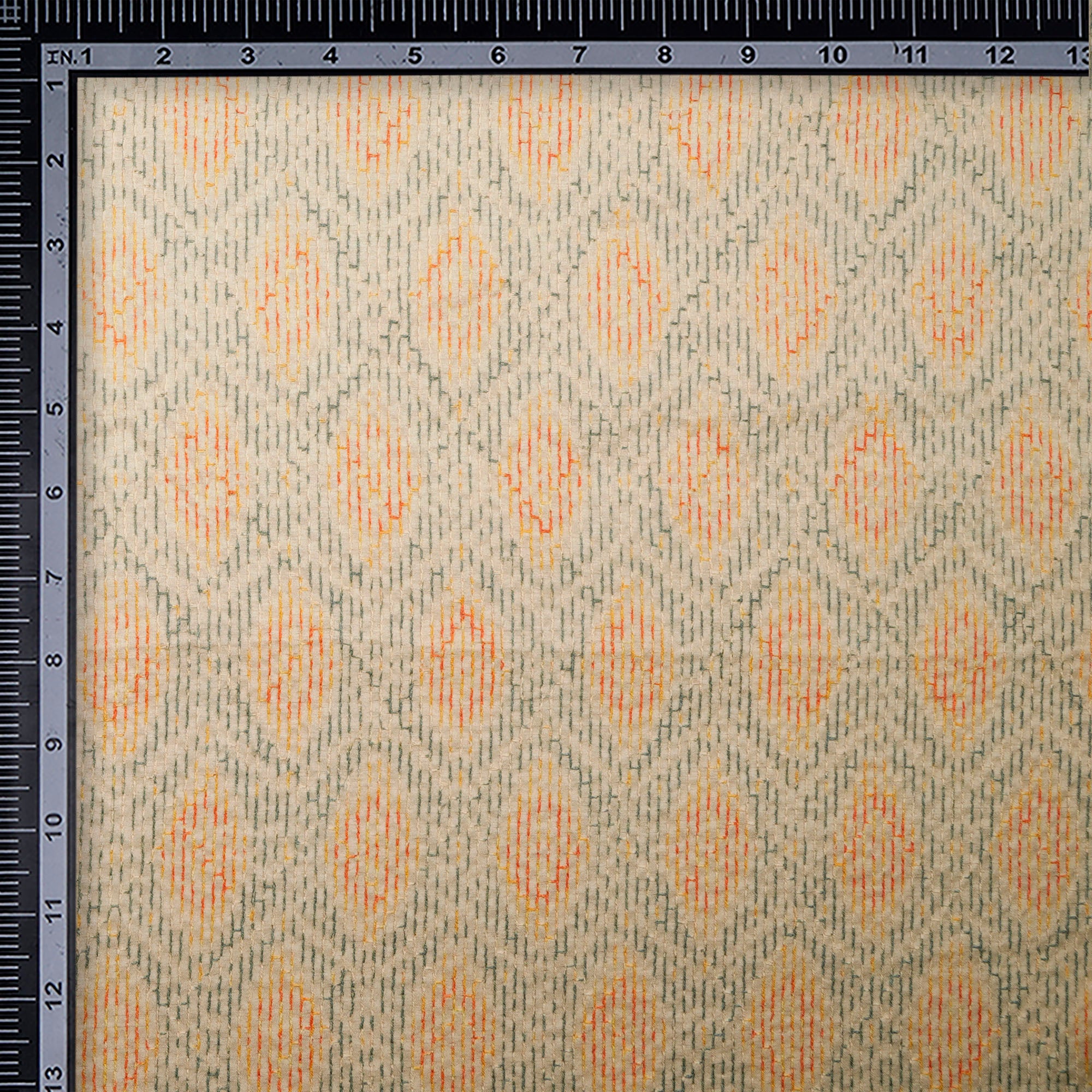 Beige- Multi Geometric Pattern Thread Embroidered Viscose Tusser Fabric