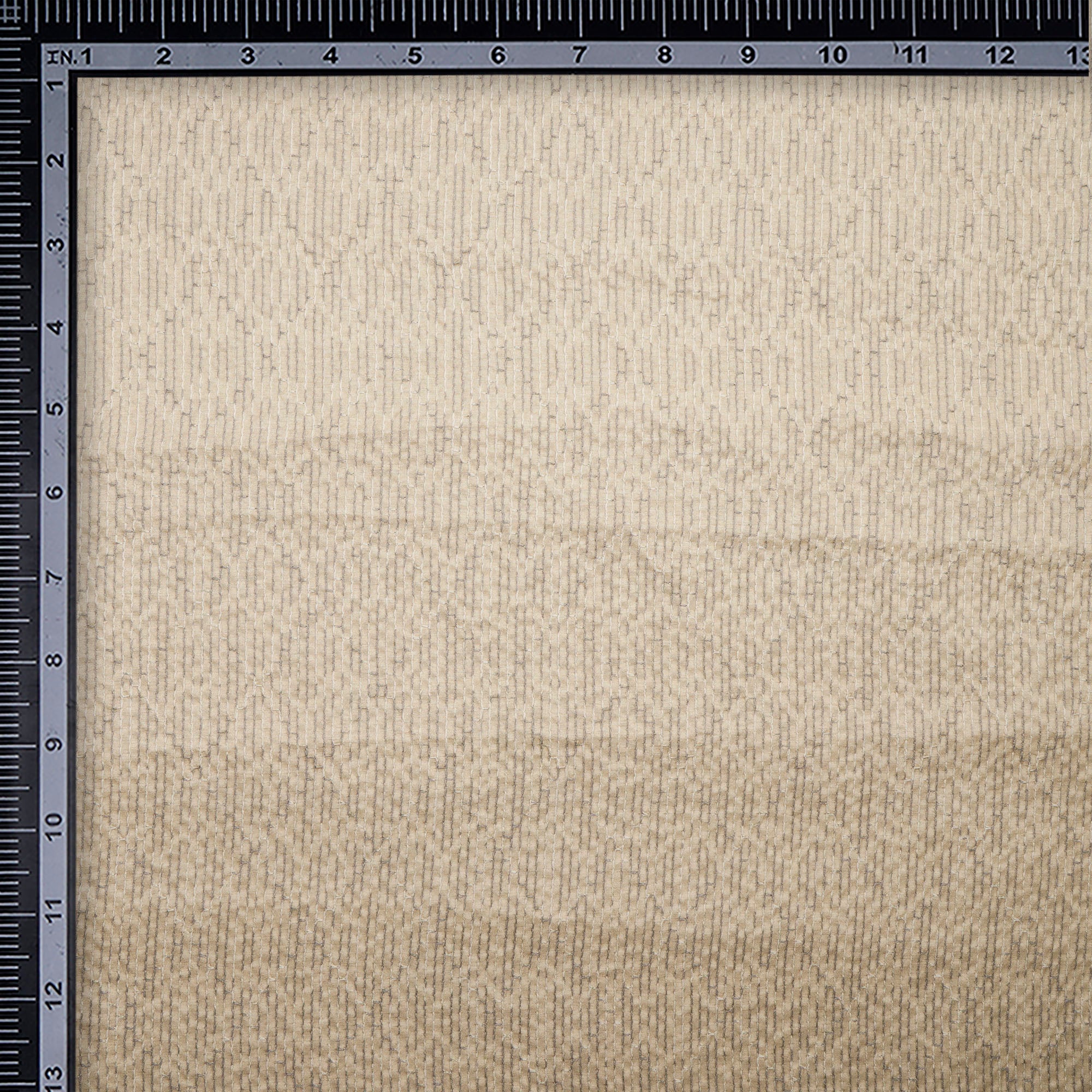 Beige-Grey Geometric Pattern Thread Embroidered Viscose Tusser Fabric