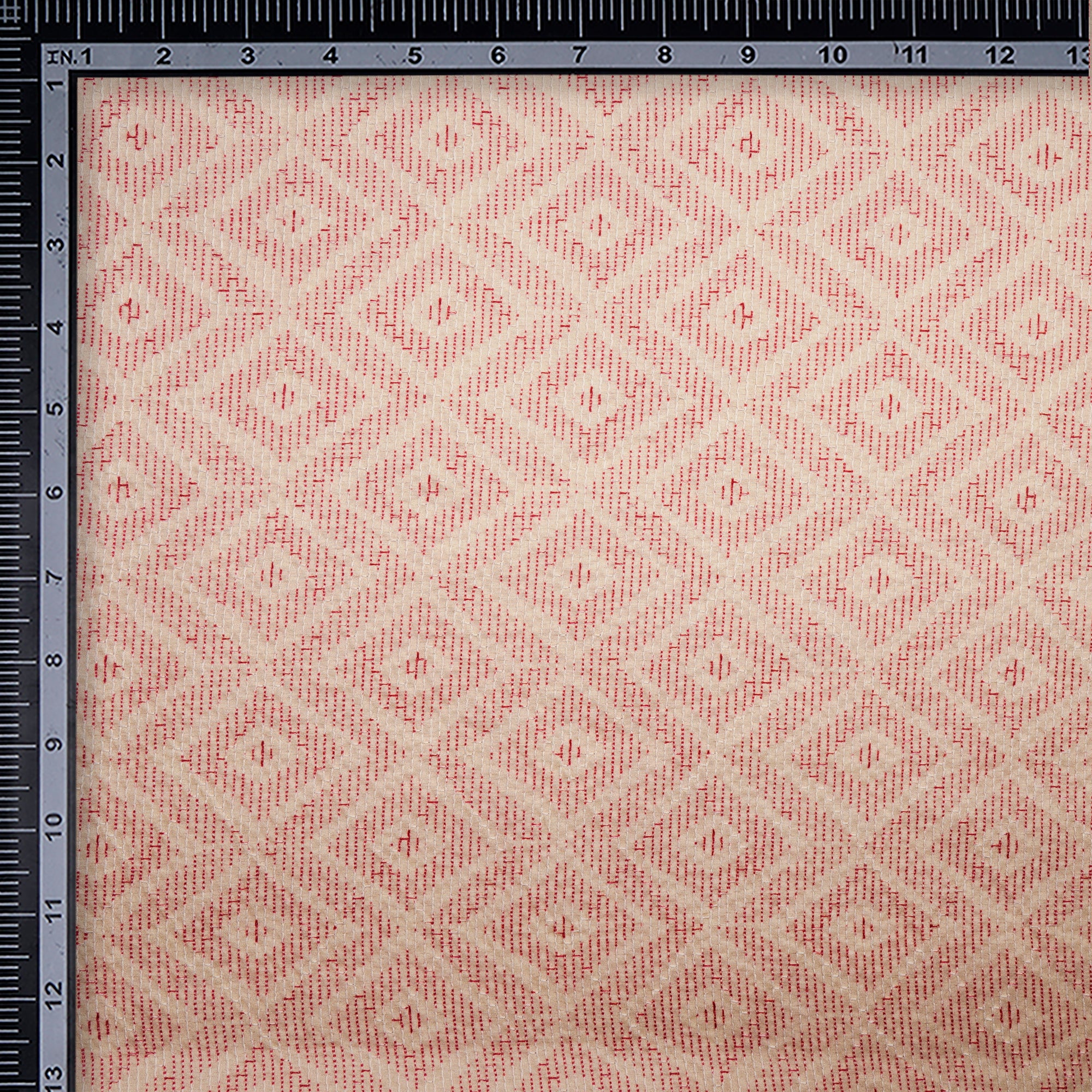 Beige-Pink Geometric Pattern Thread Embroidered Viscose Tusser Fabric