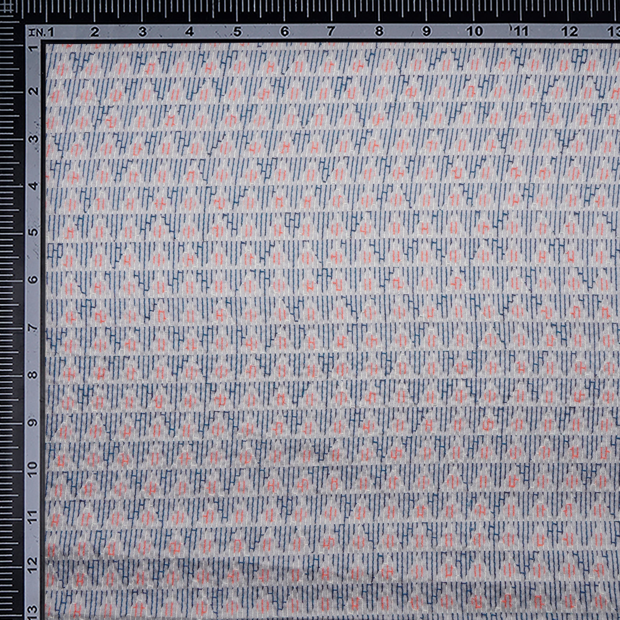 Grey-Multi Geometric Pattern Thread Embroidered Visocse Tusser Fabric