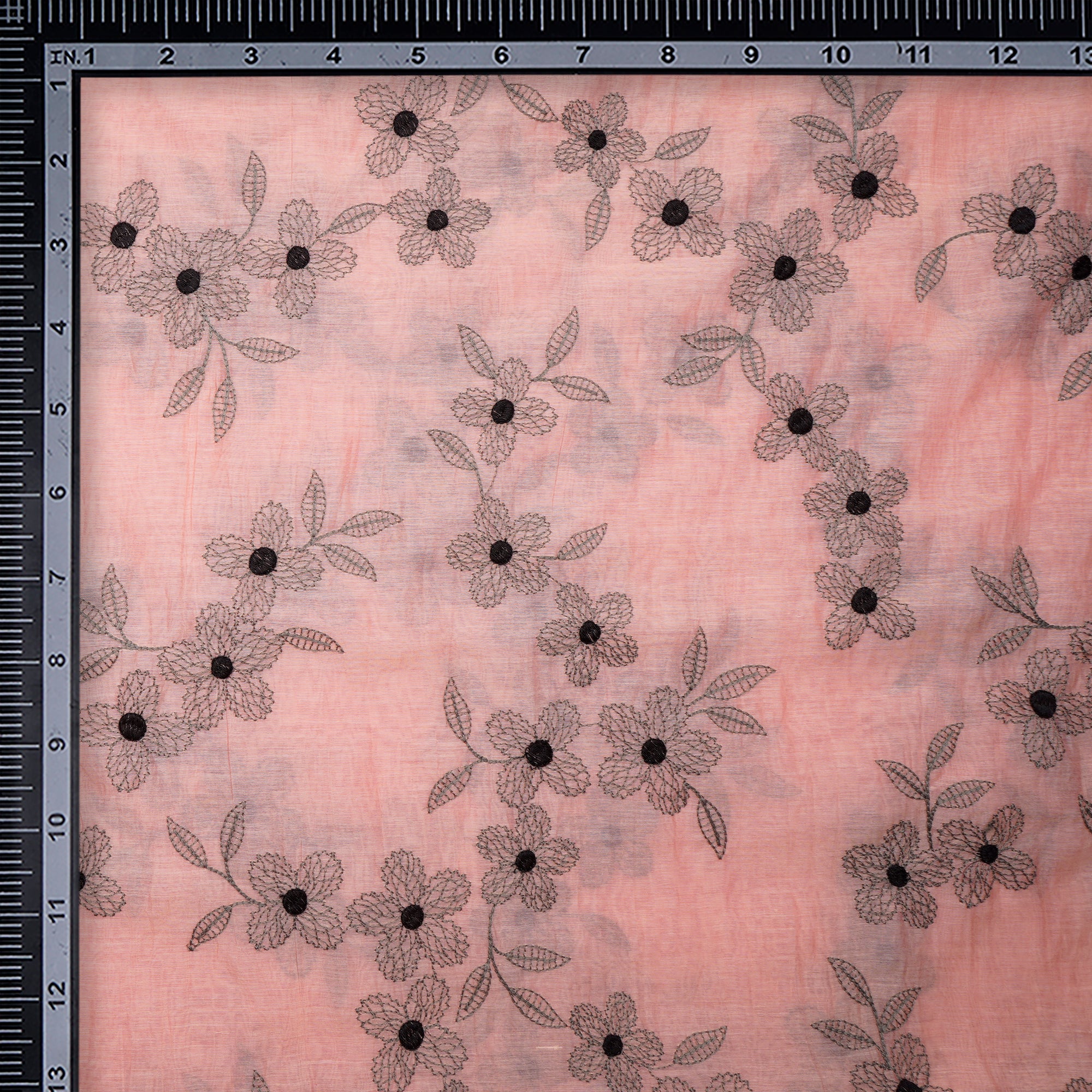 Impatiens Pink Floral Pattern Thread Embroidered Pure Chanderi Fabric