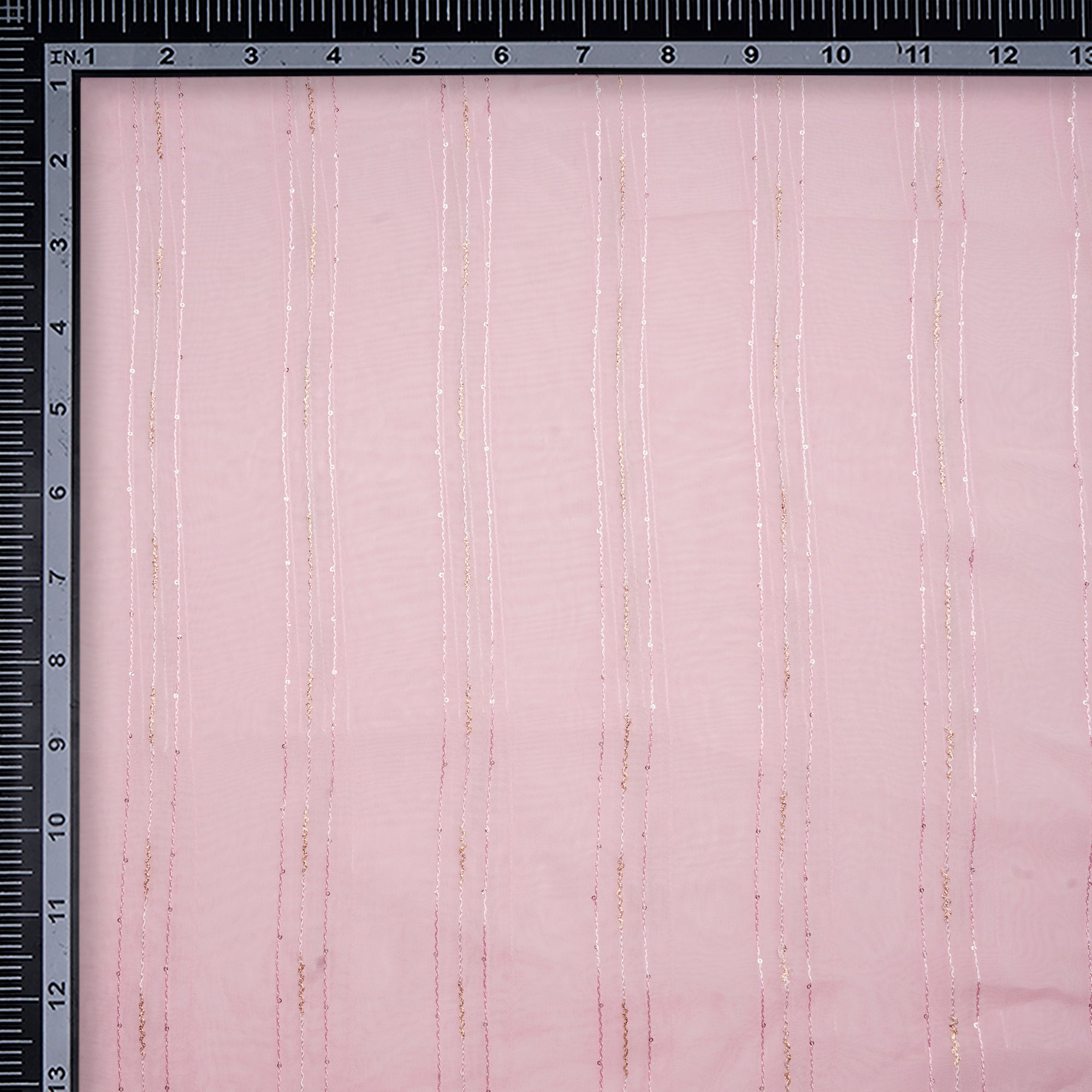 Pink Stripe Pattern Embroidered Viscose Organza Fabric