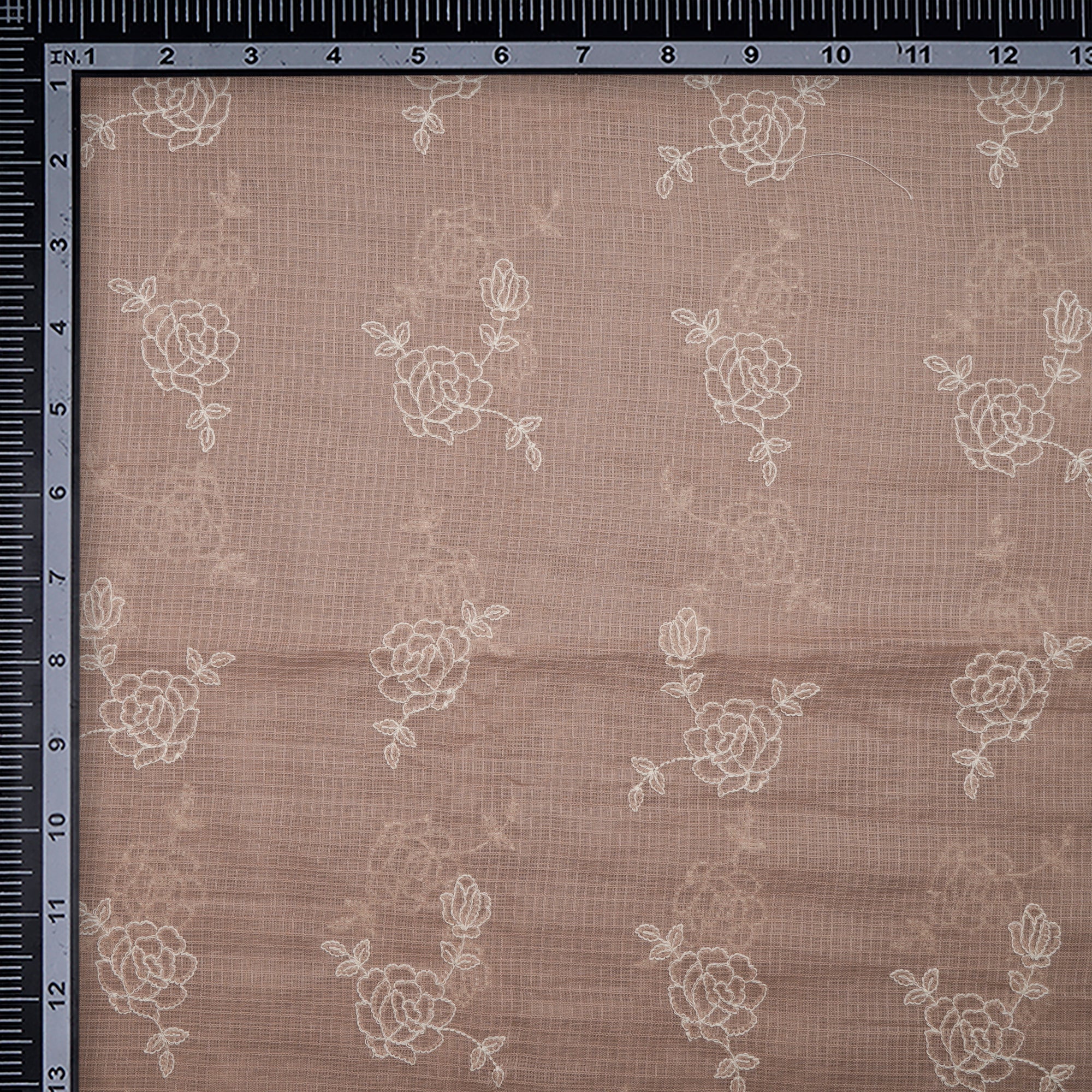 Frappe Floral Pattern Thread Embroidered Kota Cotton Fabric