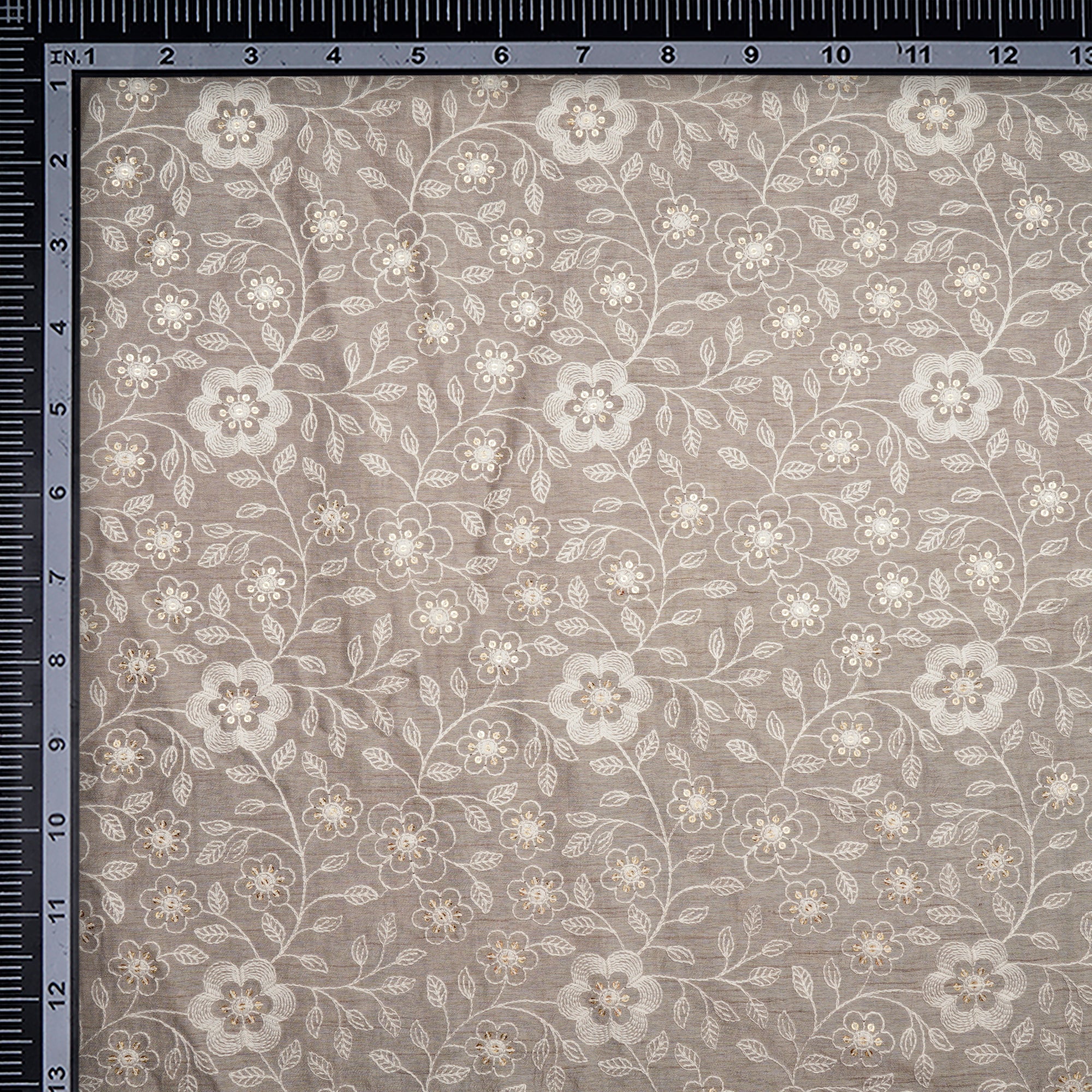 Island Fossil Floral Pattern Thread Embroidered Viscose Fabric