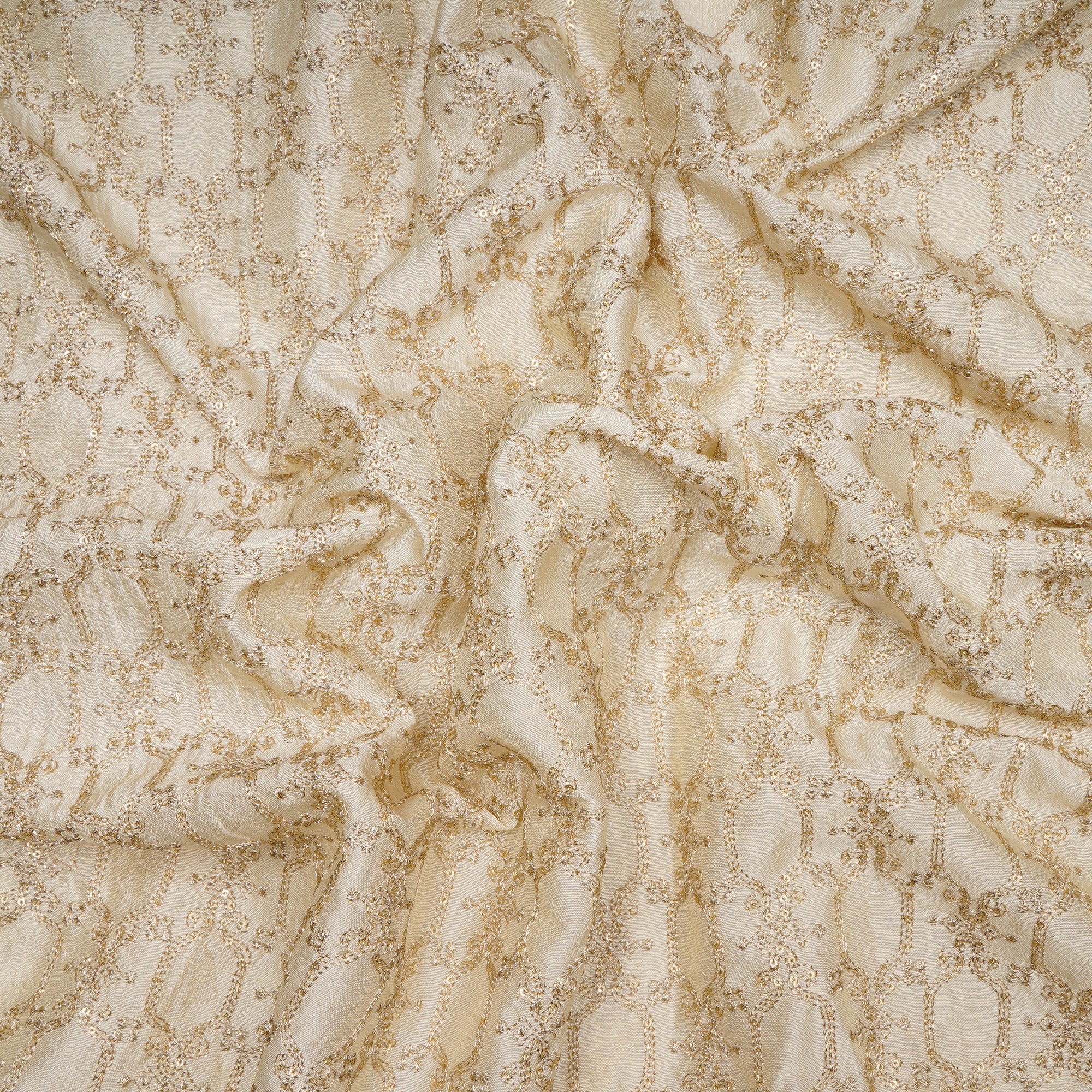 Off-White Dyeable All Over Pattern Zari Embroidered Viscose Mysore Silk Fabric