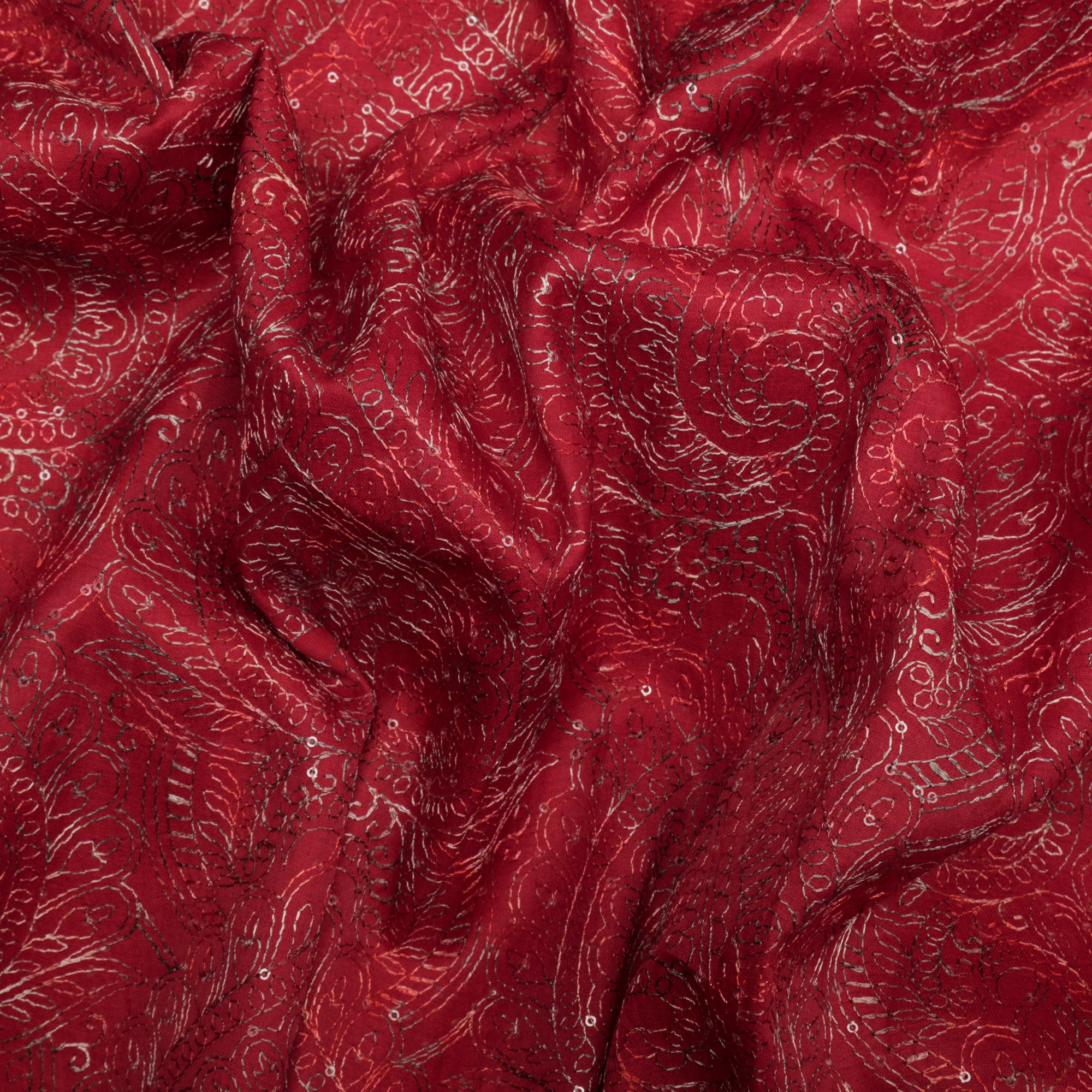 Salsa All Over Pattern Thread & Sequins Embroidered Blended Tussar Fabric
