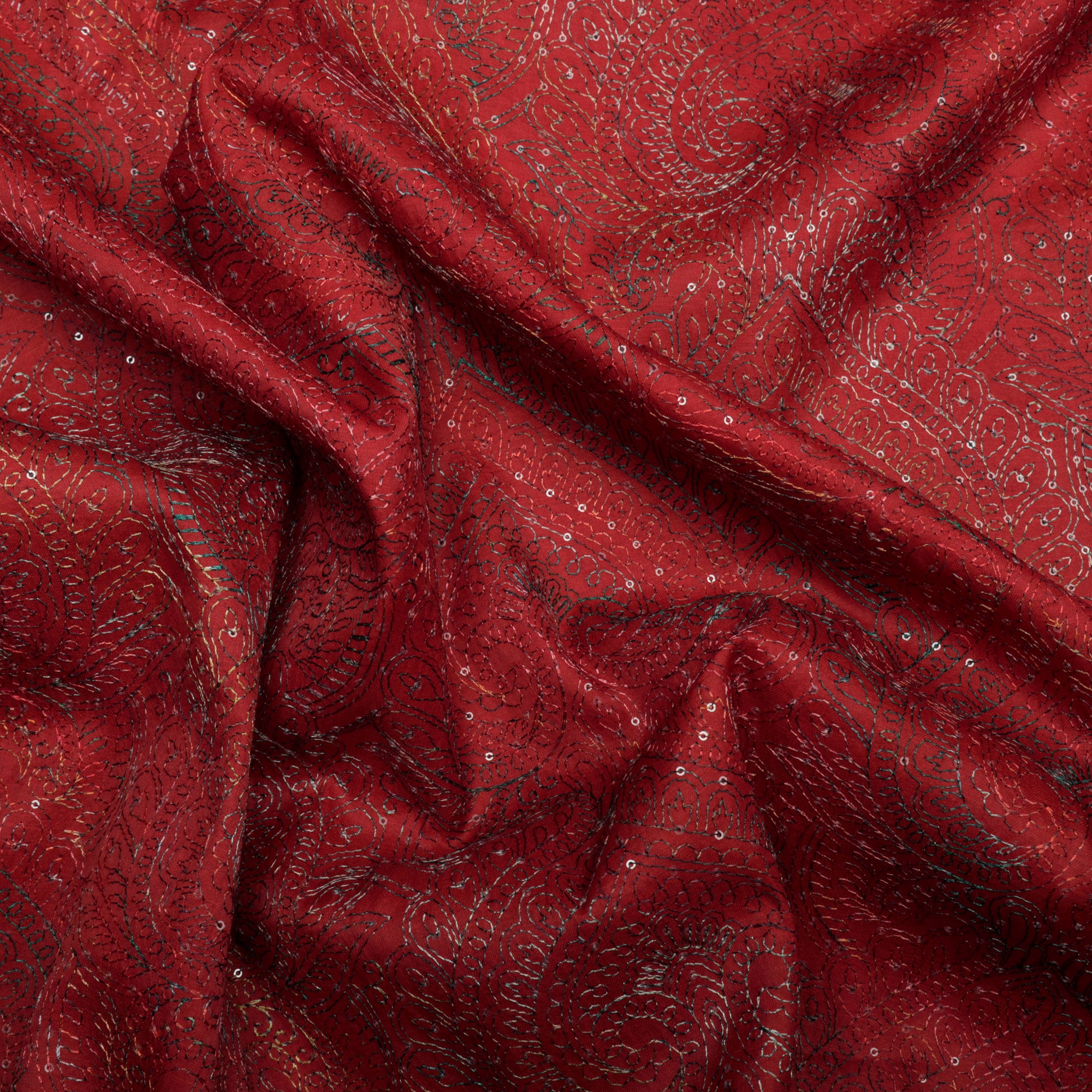 Salsa All Over Pattern Thread & Sequins Embroidered Blended Tussar Fabric