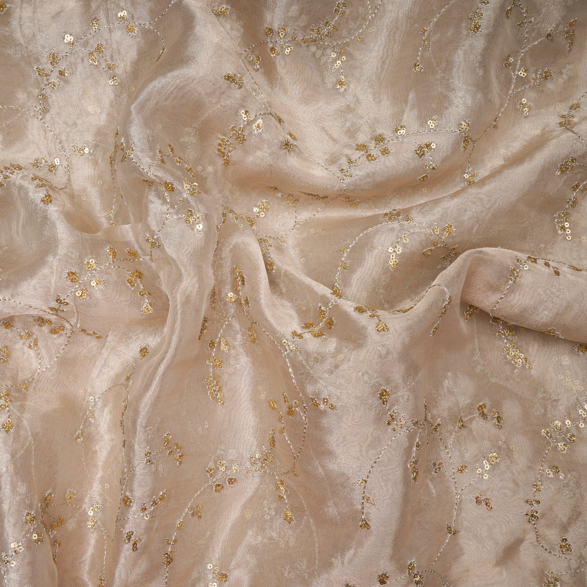 Perfectly Pale Dyeable All Over Pattern Zari & Sequins Embroidered Tissue Fabric
