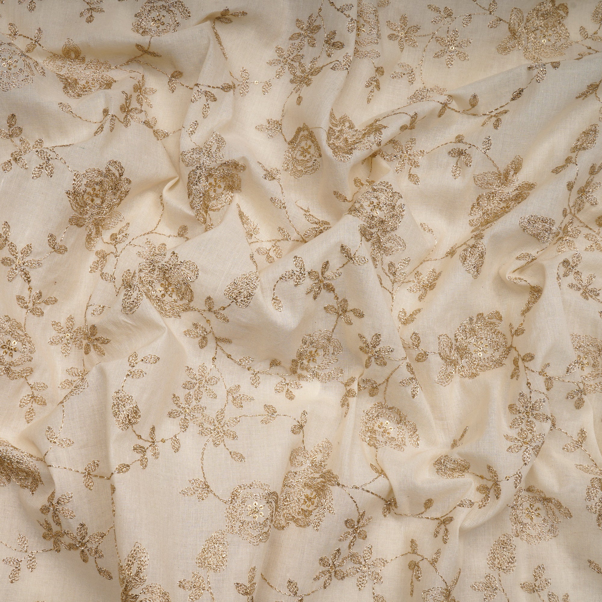 White Dyeable All Over Pattern Embroidered with Thread Cotton Fabric