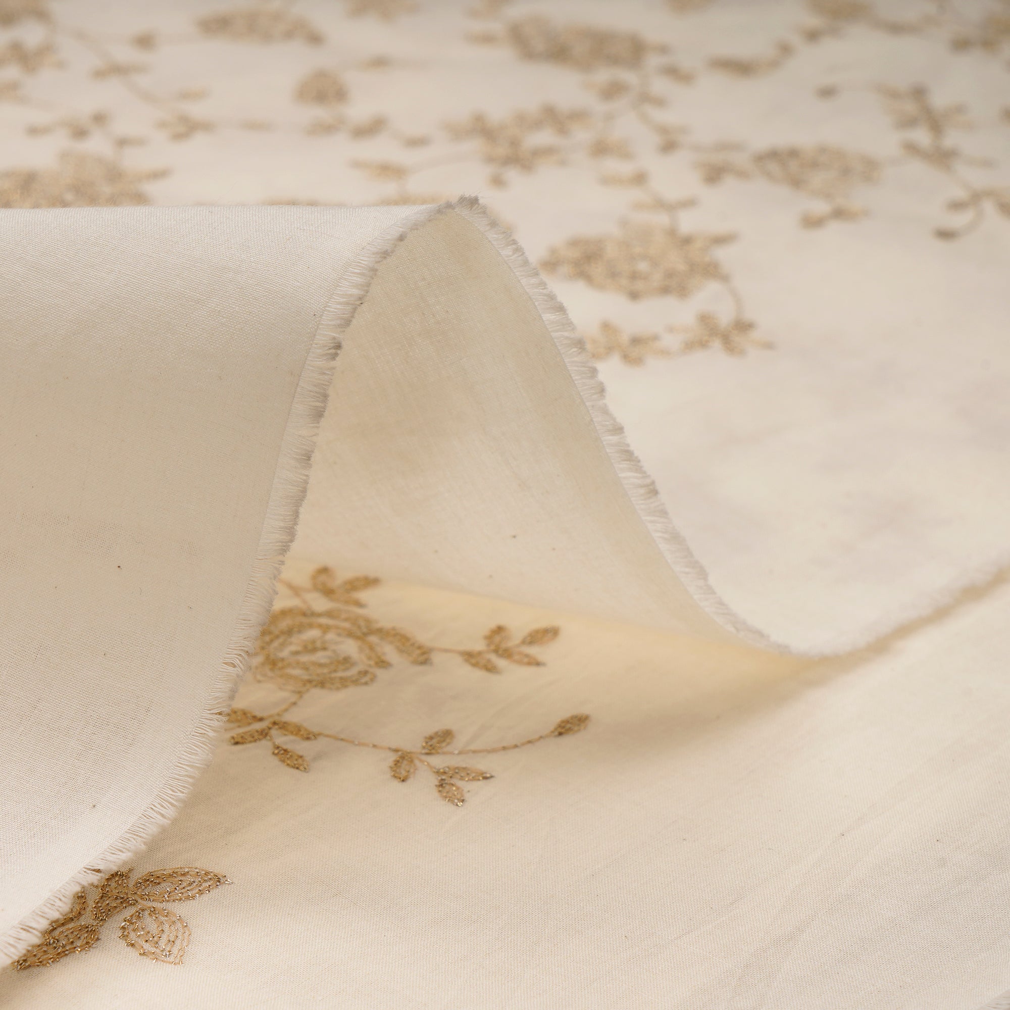 White Dyeable All Over Pattern Embroidered with Thread Cotton Fabric