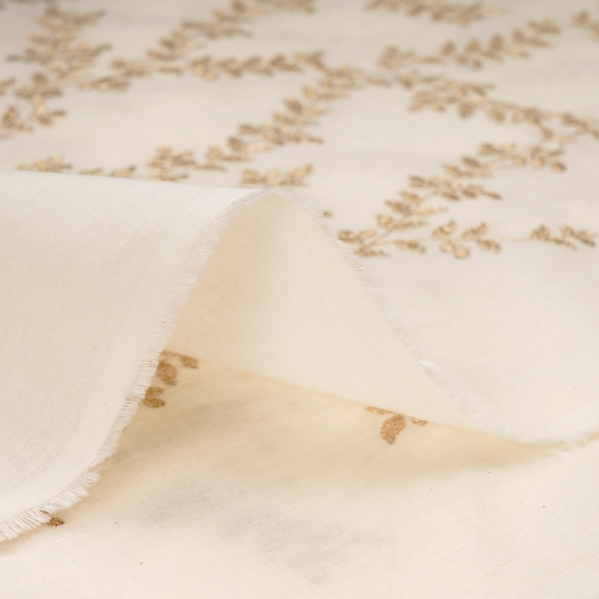 White Dyeable All Over Pattern Embroidered with Thread Cotton Fabric