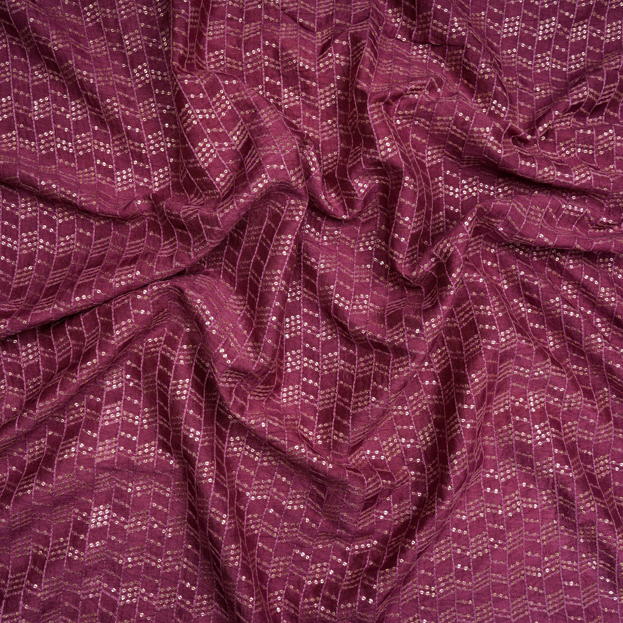 Purple All Over Pattern Thread & Sequin Embroidered Mysore Silk Fabric