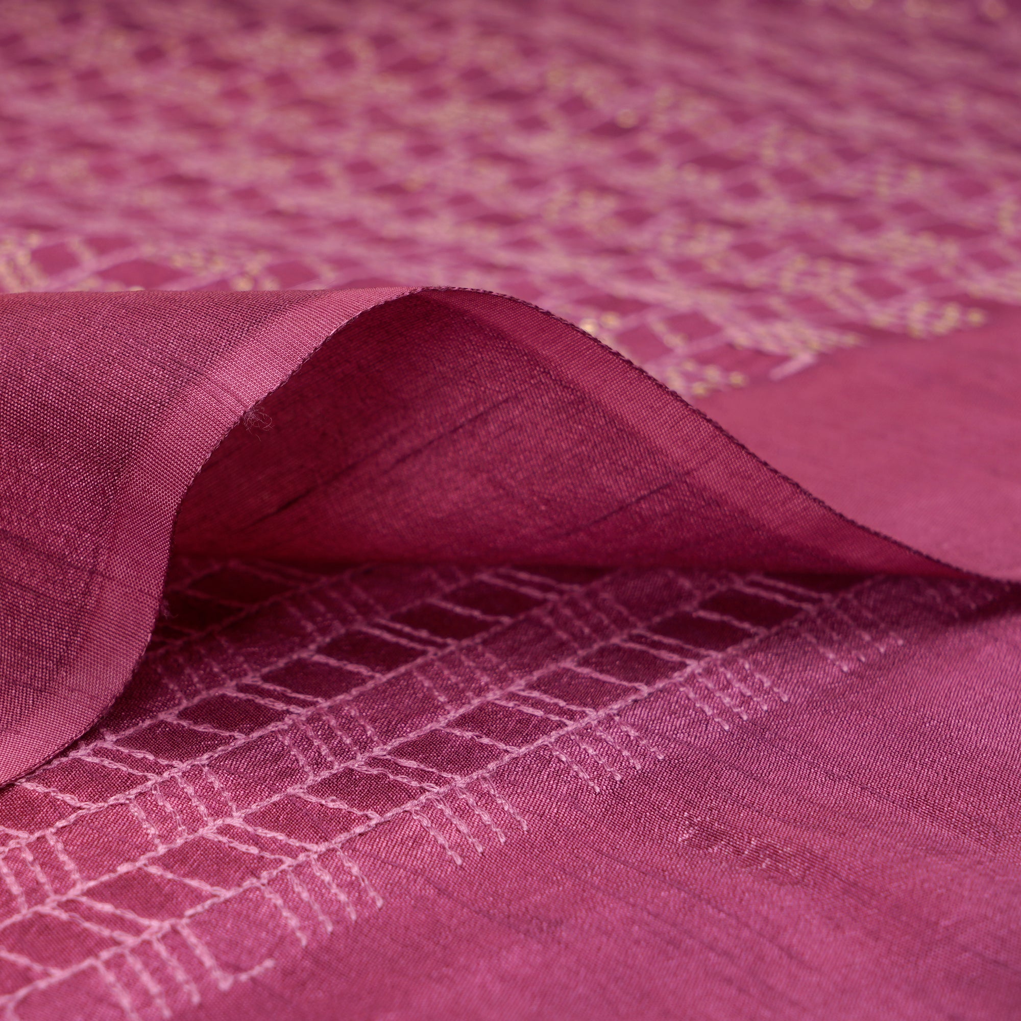 Purple All Over Pattern Thread & Sequin Embroidered Mysore Silk Fabric