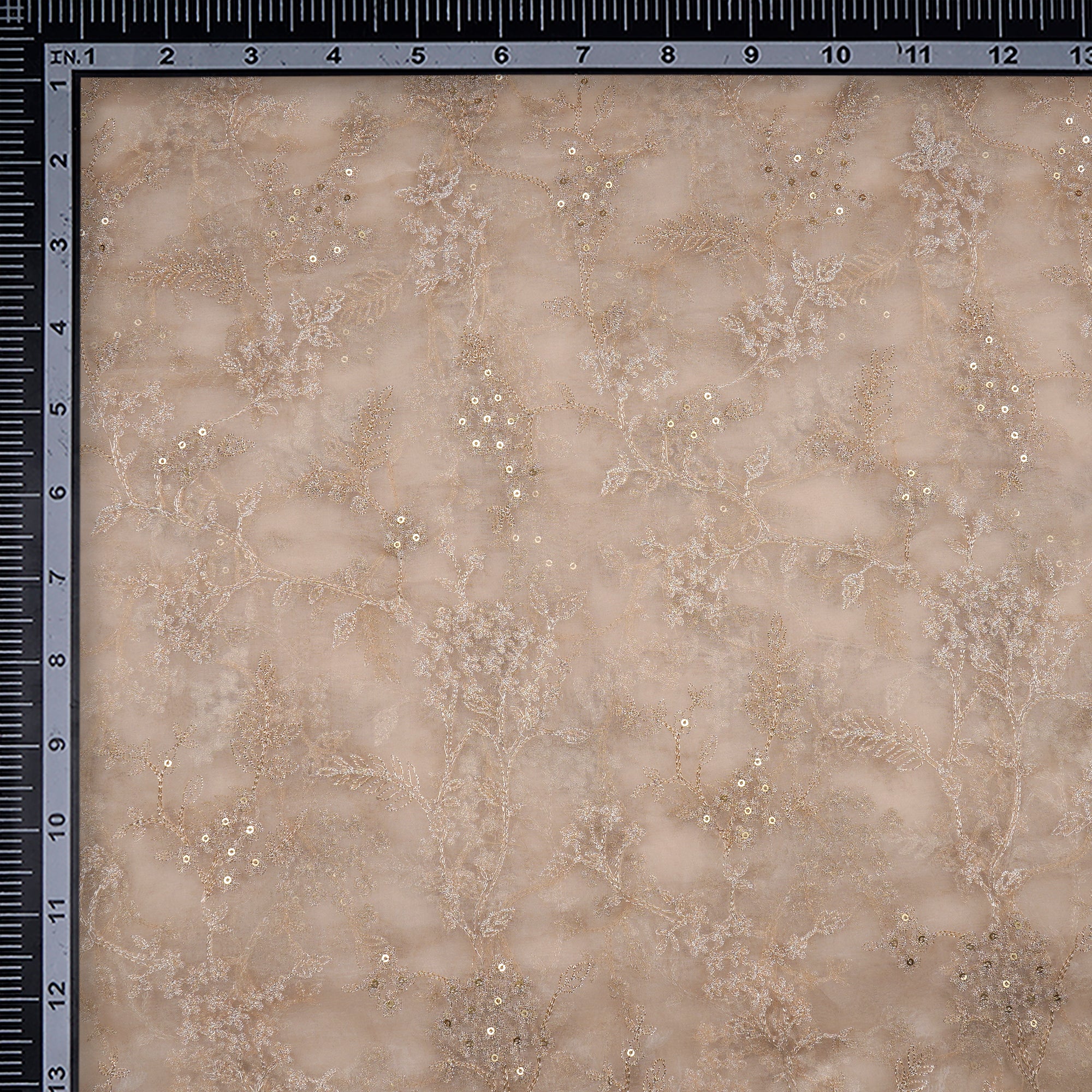 Sea Salt All Over Pattern Thread & Sequin  Embroidered Organza Silk Fabric