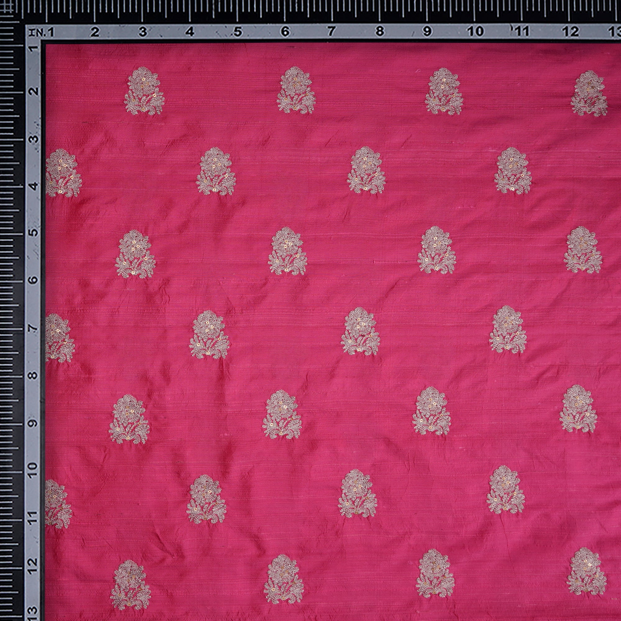 Pink Color Embroidered Dupion Silk Fabric