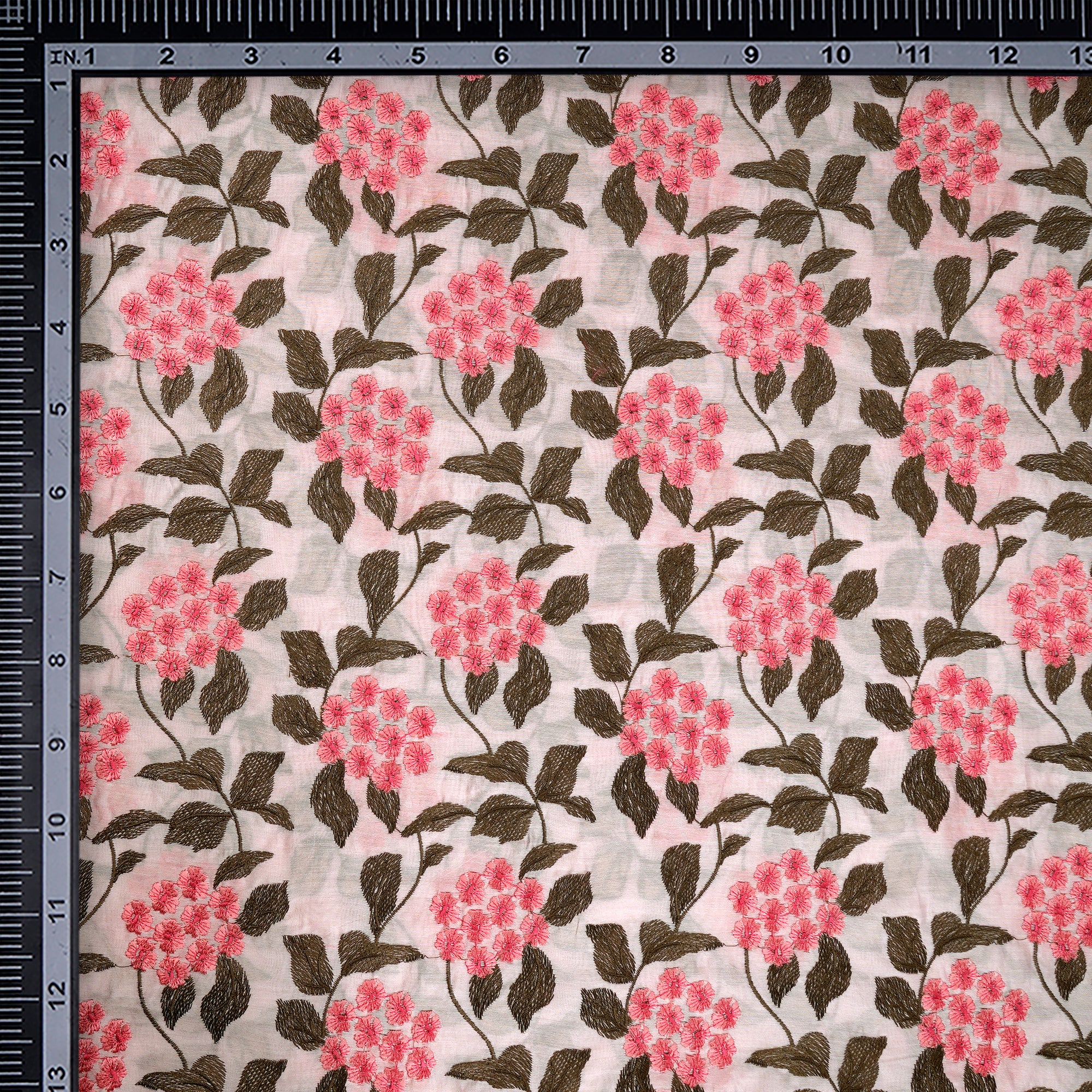 Baby Pink Floral Pattern Thread Embroidered Chanderi Fabric