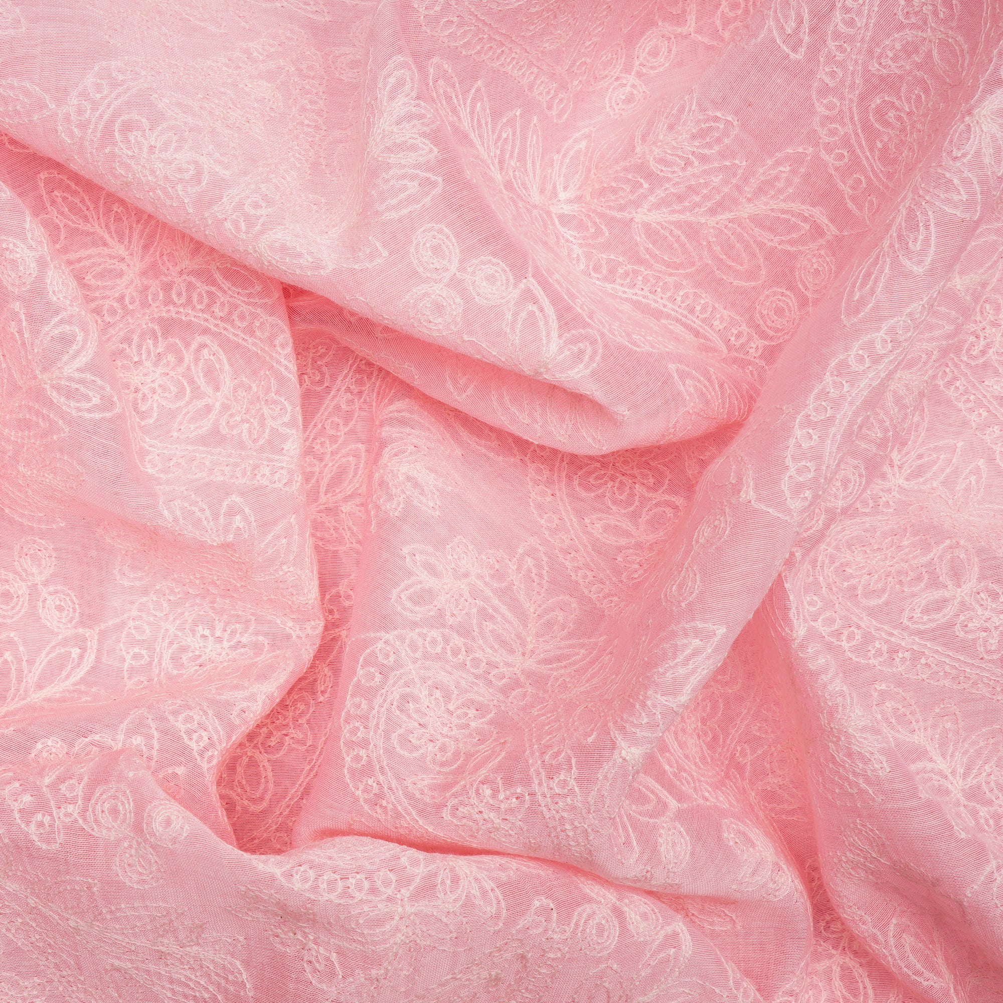 Baby Pink Schiffili Embroidered Fine Chanderi Fabric
