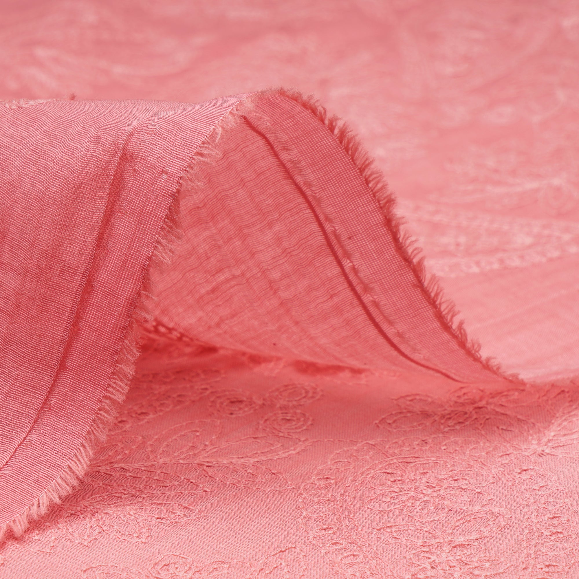Powder Pink Schiffili Embroidered Fine Chanderi Fabric