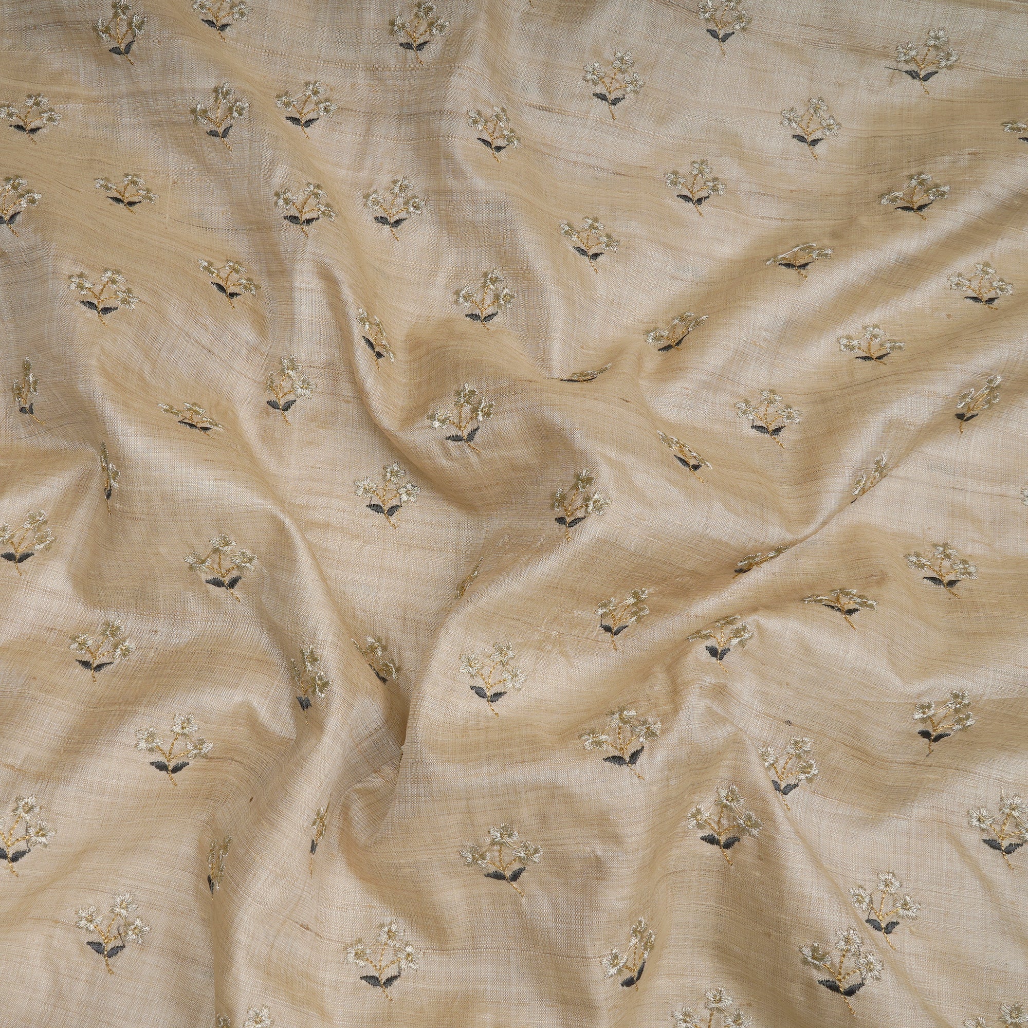 Turtledove Booti Patter Thread Embroidered Tusser Silk Fabric