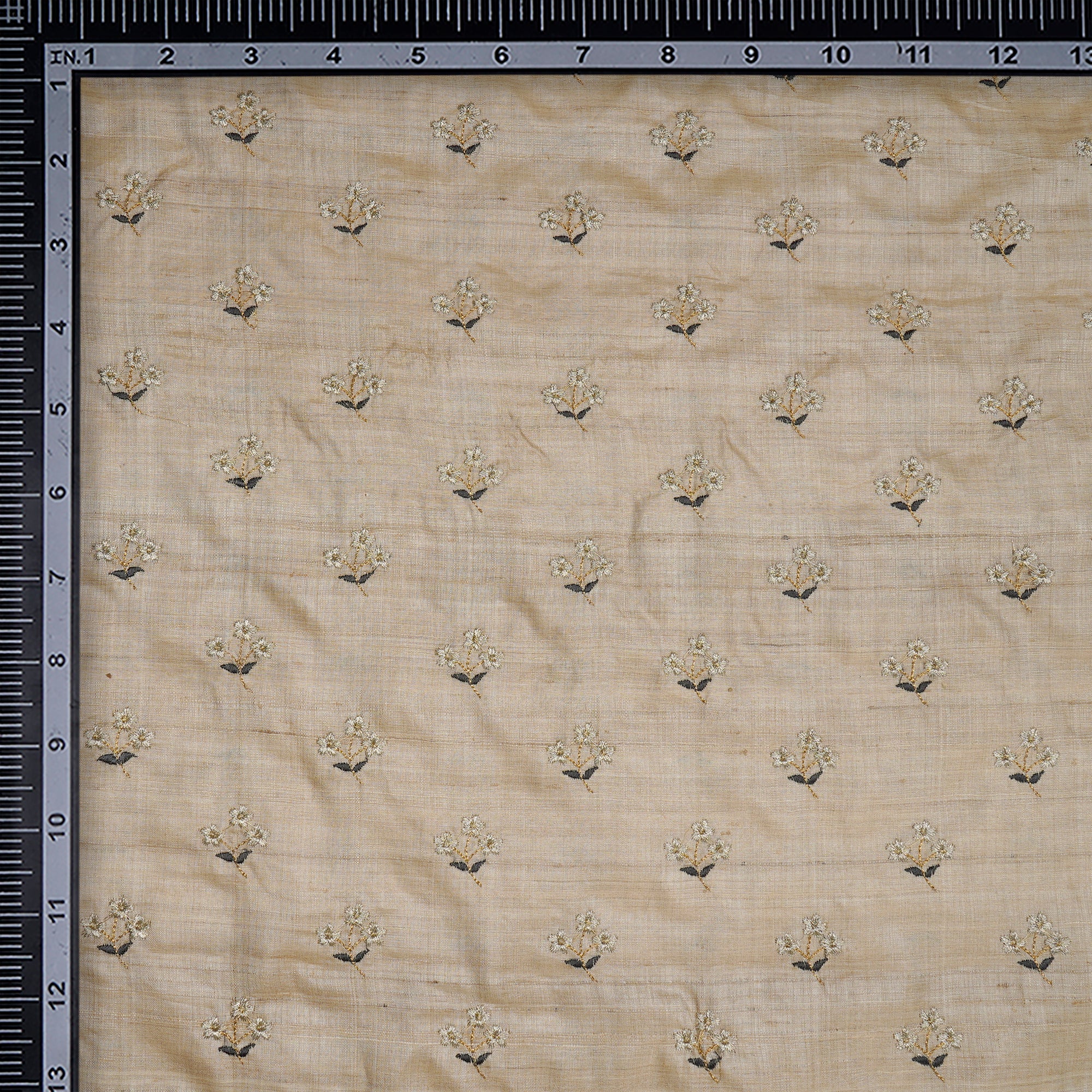 Turtledove Booti Patter Thread Embroidered Tusser Silk Fabric