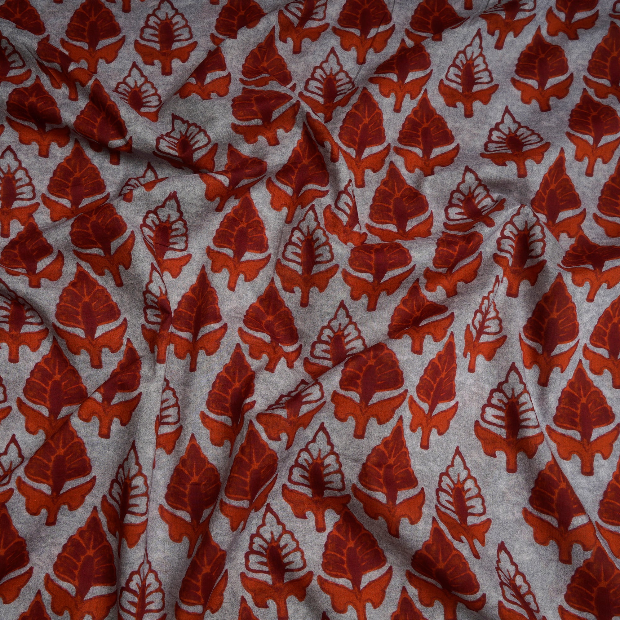 Grey-Red Color Digital Printed Cotton Lawn Fabric