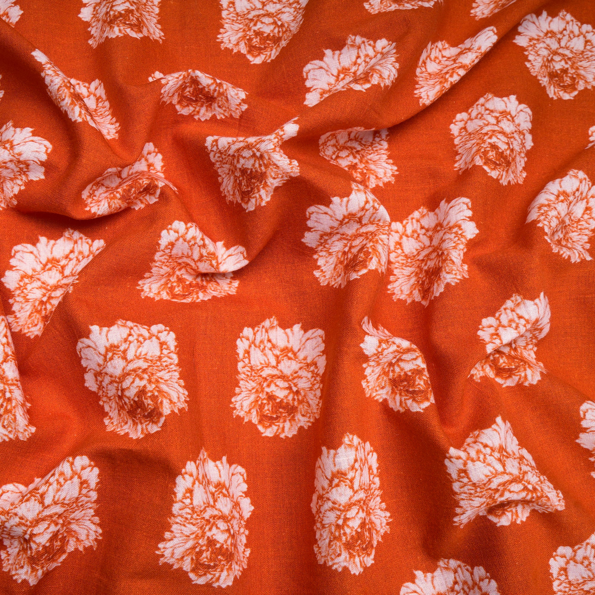 Oranger Floral Pattern Digital Print Handwoven Muslin Cotton Fabric