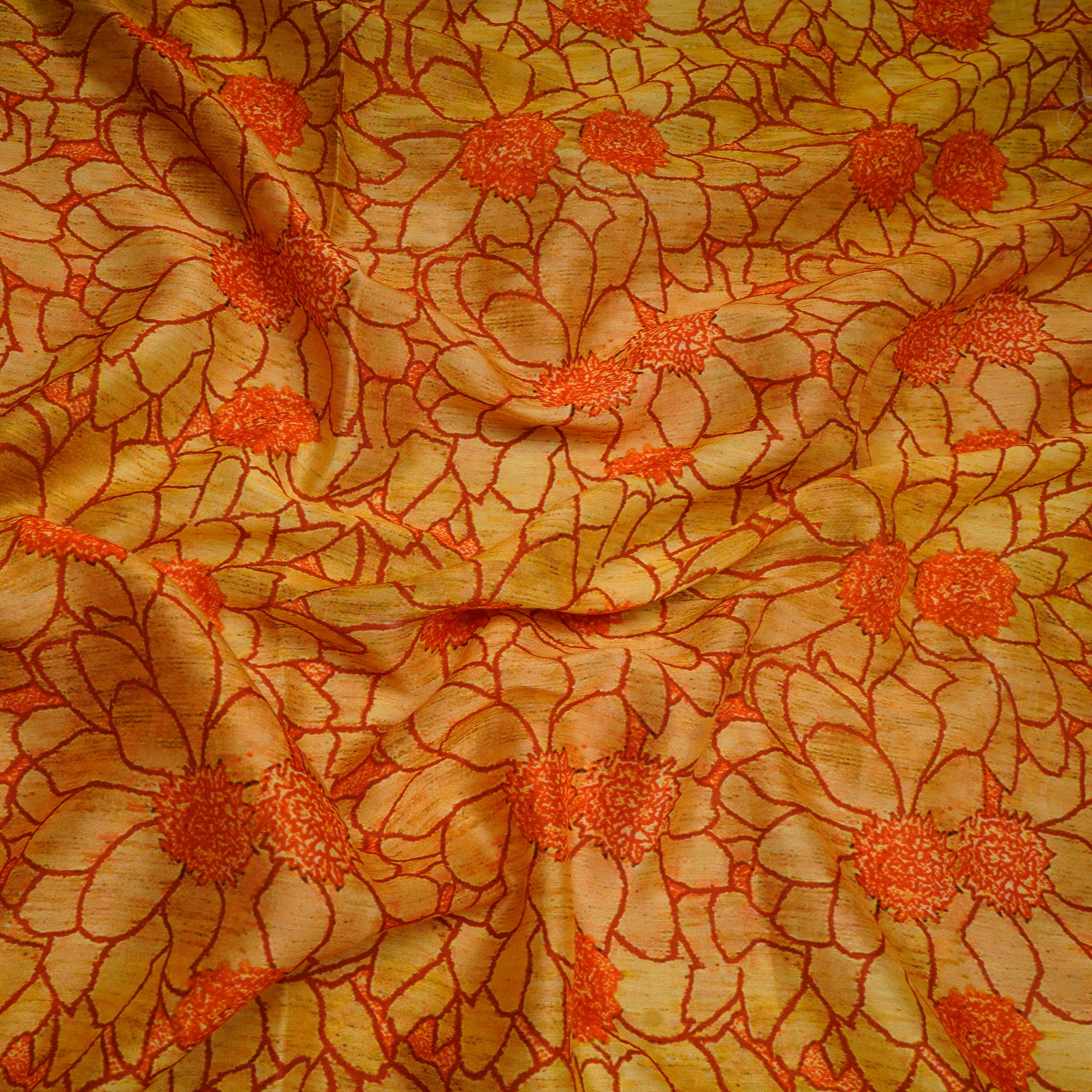 Orange Floral Pattern Digital Print Chanderi Fabric