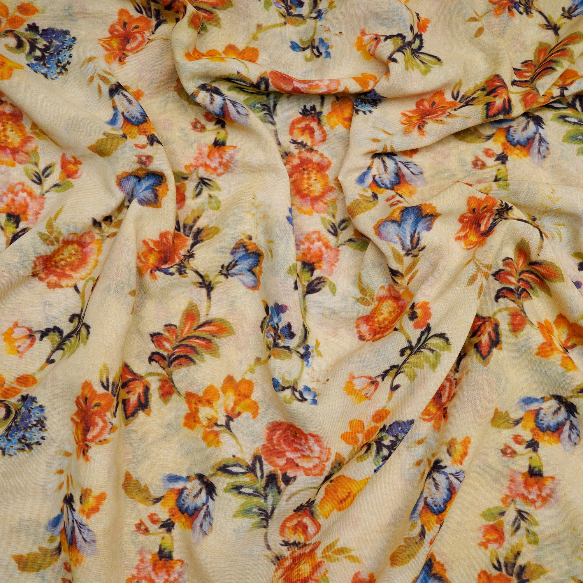 Transparent Yellow Floral Pattern Digital Print High Twist Poly Voile Fabric