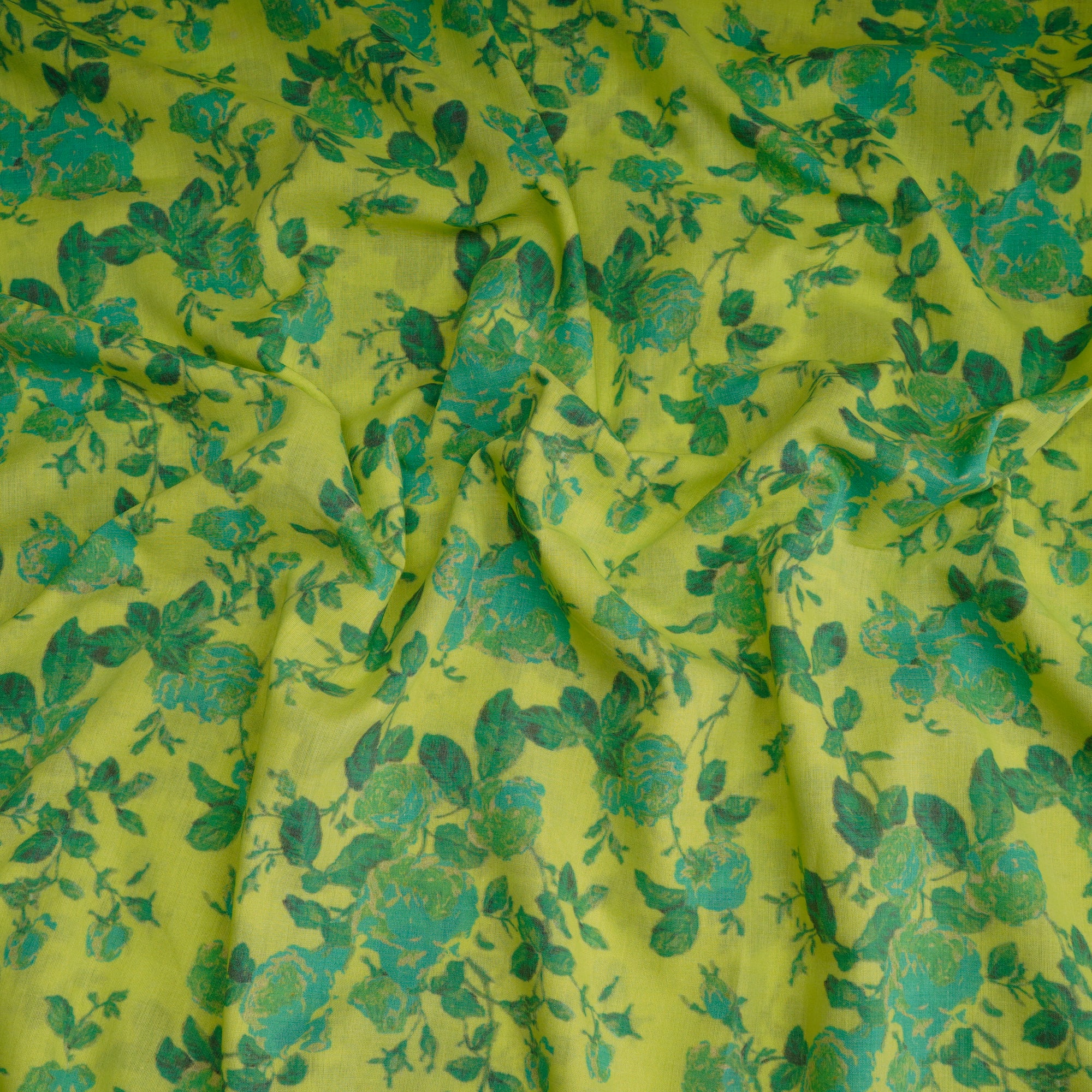 Green Color Digital Printed High twist Poly Cotton Voile Fabric