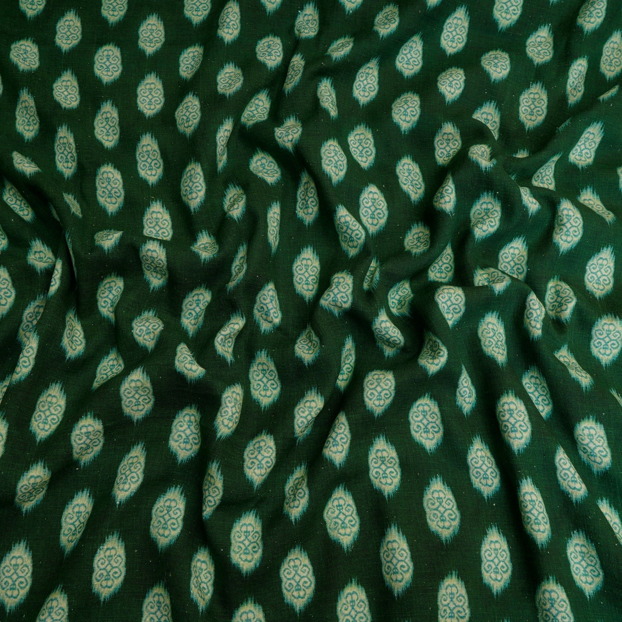 Green Color Digital Printed Matka Silk Fabric